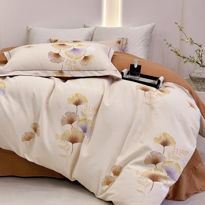 91家纺网 家纺一手货源 找家纺 遇安家纺 2026新款全棉活性印花四件套 三生有杏