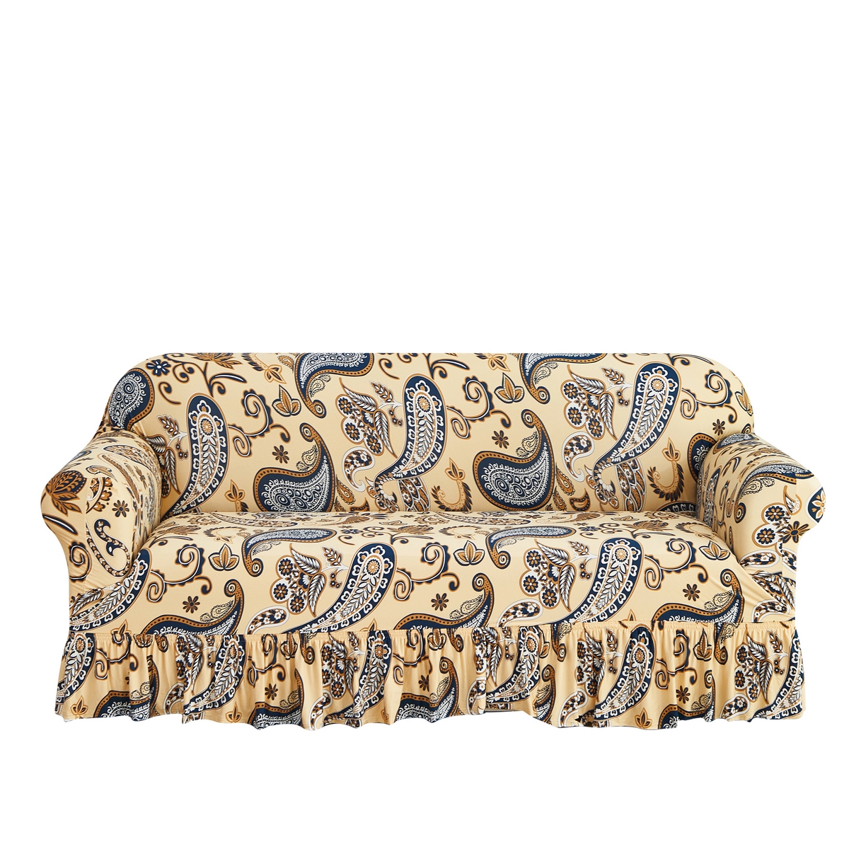 91家纺网 家纺一手货源 找家纺 逐日沙发套 2026新款牛奶丝印花-裙摆沙发套 腰果花