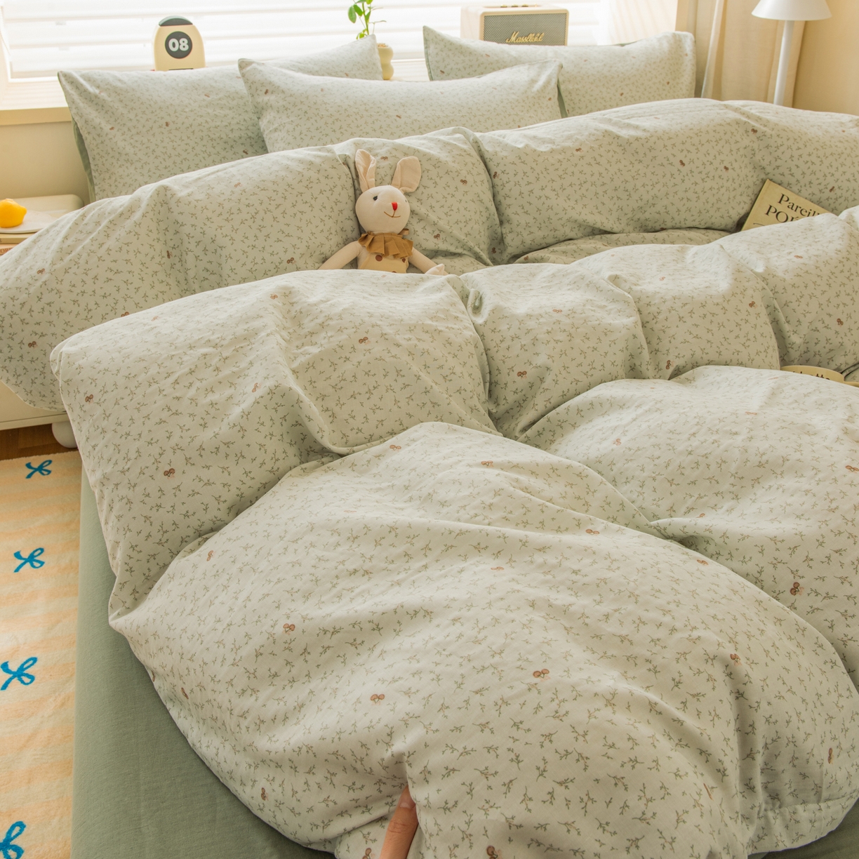 91家纺网 家纺一手货源 找家纺 （总）雯雨家纺 2026春夏新款A类全棉有氧双层纱印花简约款四件套