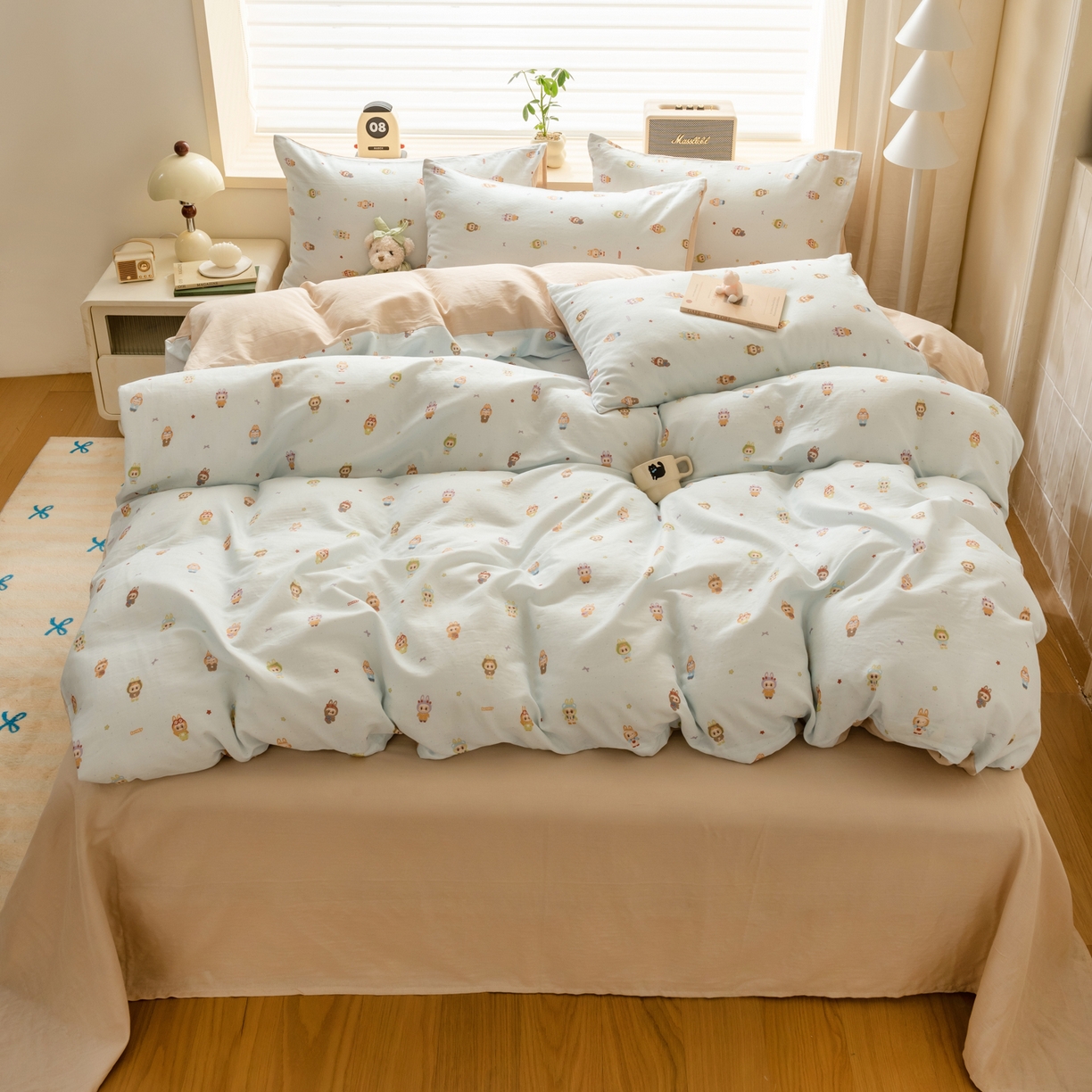 91家纺网 家纺一手货源 找家纺 雯雨家纺 2026春夏新款A类全棉有氧双层纱印花简约款四件套 布精灵