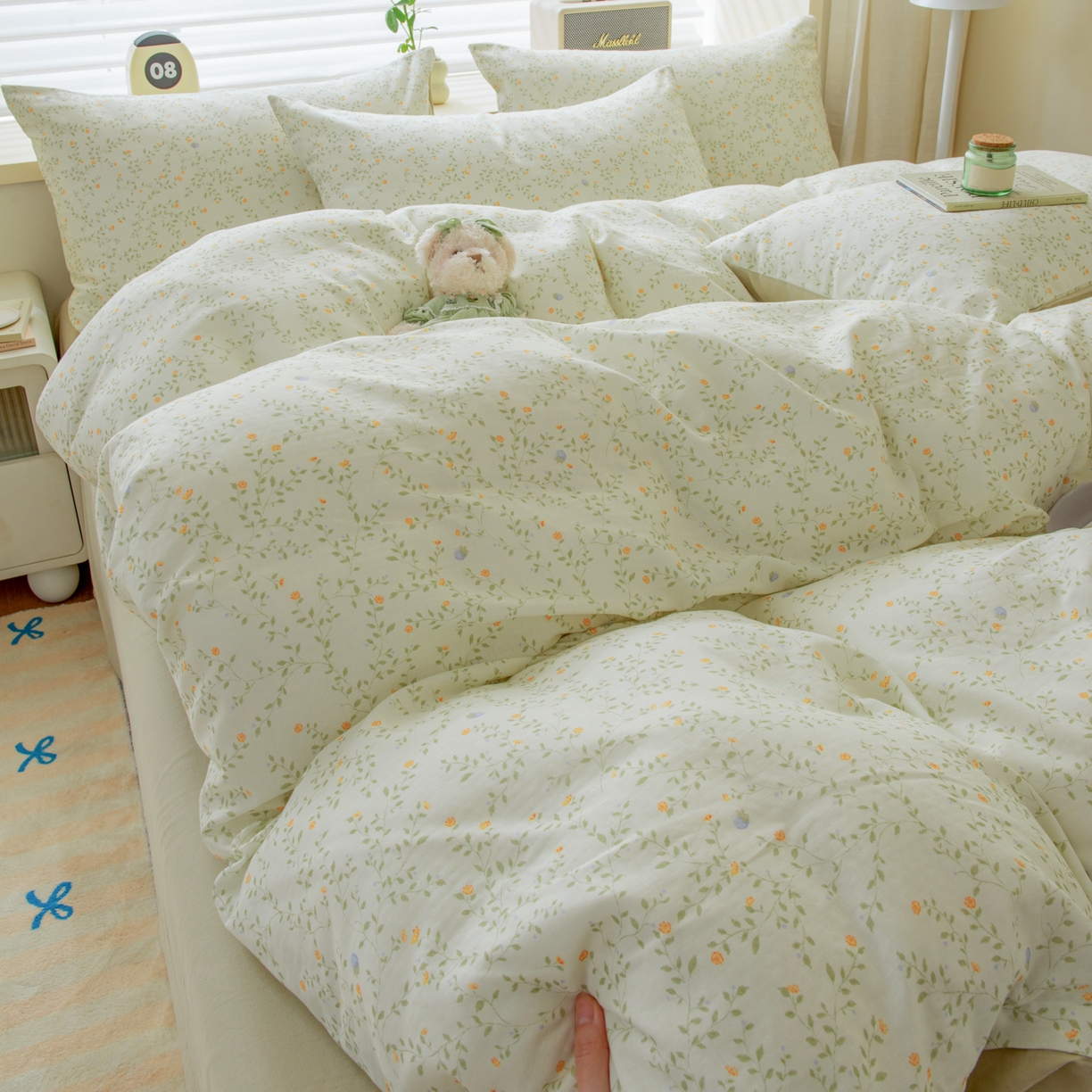 雯雨家纺 2026春夏新款A类全棉有氧双层纱印花简约款四件套 风晚