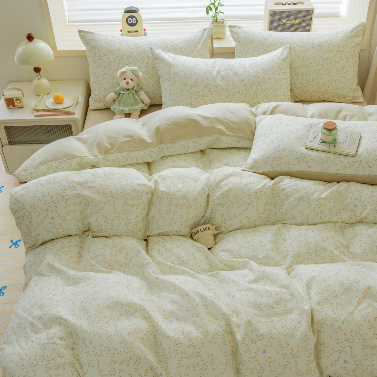 91家纺网 家纺一手货源 找家纺 雯雨家纺 2026春夏新款A类全棉有氧双层纱印花简约款四件套 风晚