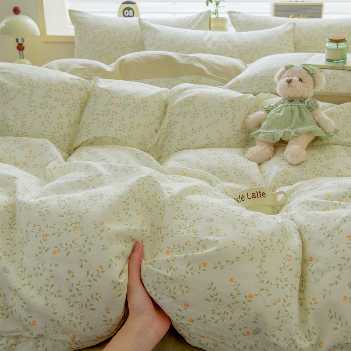 91家纺网 家纺一手货源 找家纺 雯雨家纺 2026春夏新款A类全棉有氧双层纱印花简约款四件套 风晚