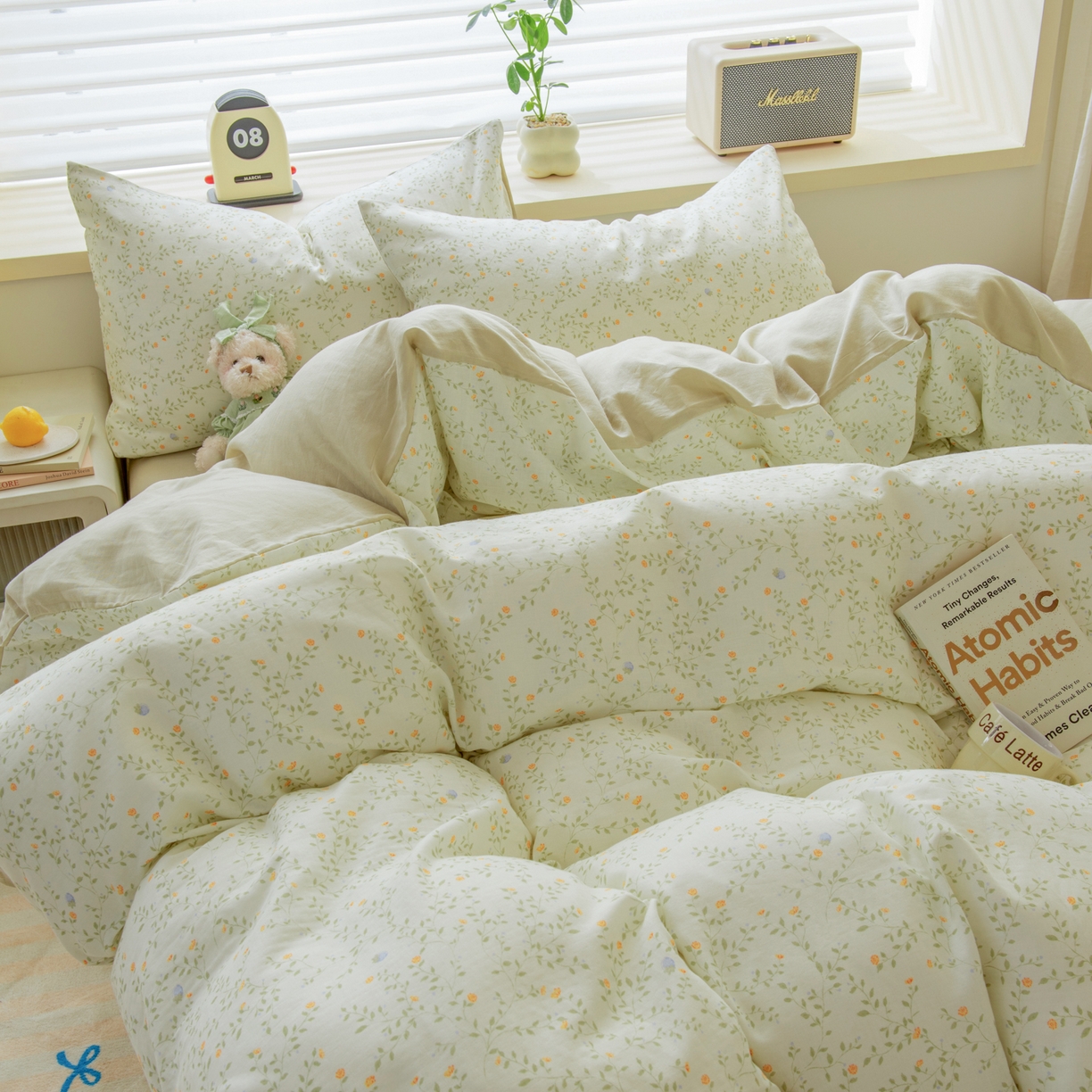 91家纺网 家纺一手货源 找家纺 雯雨家纺 2026春夏新款A类全棉有氧双层纱印花简约款四件套 风晚