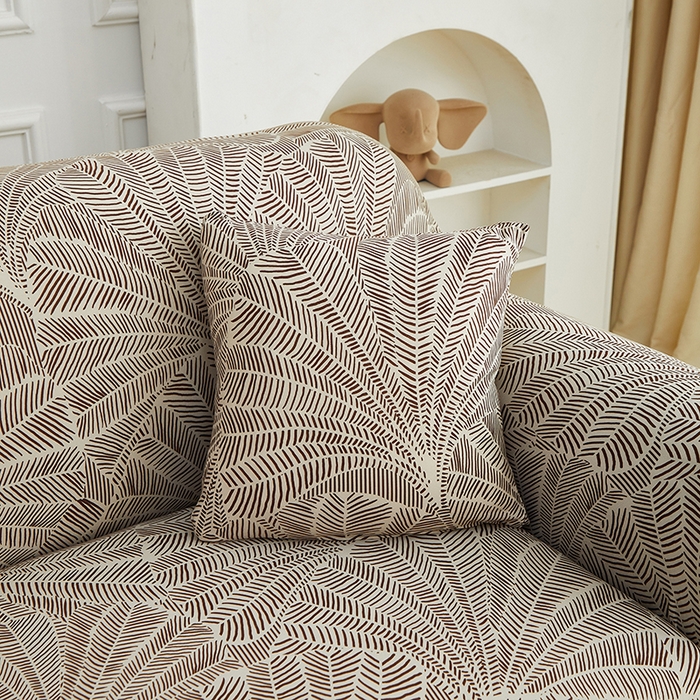 91家纺网 家纺一手货源 找家纺 逐日沙发套 2026新款牛奶丝印花-沙发套 扇叶咖