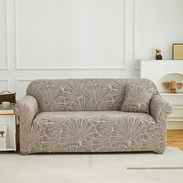 91家纺网 家纺一手货源 找家纺 逐日沙发套 2026新款牛奶丝印花-沙发套 扇叶咖