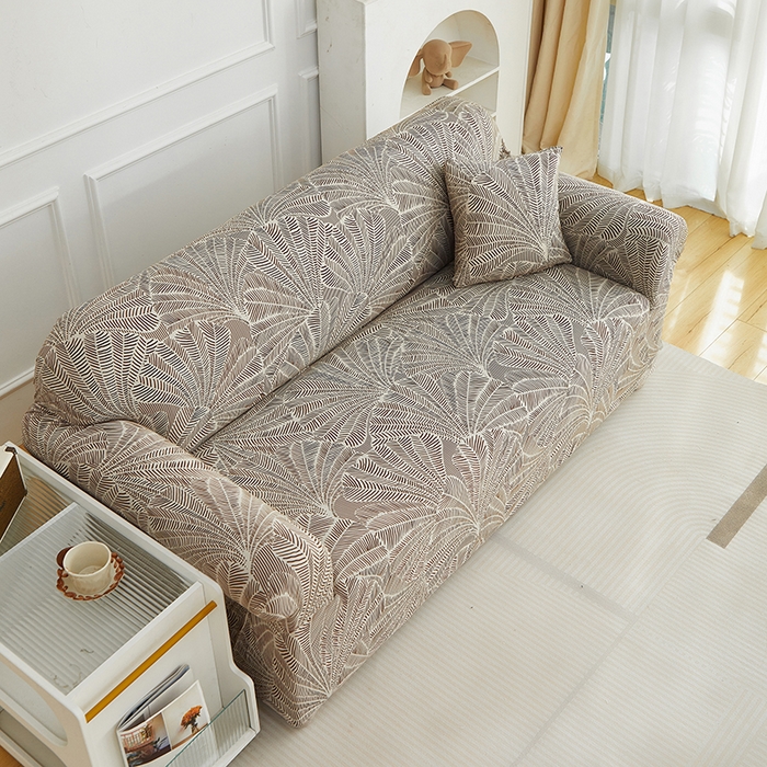 91家纺网 家纺一手货源 找家纺 逐日沙发套 2026新款牛奶丝印花-沙发套 扇叶咖