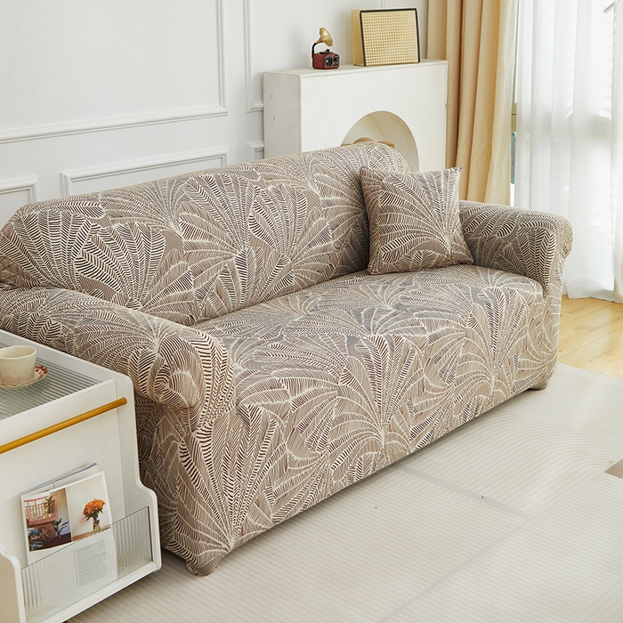 91家纺网 家纺一手货源 找家纺 逐日沙发套 2026新款牛奶丝印花-沙发套 扇叶咖