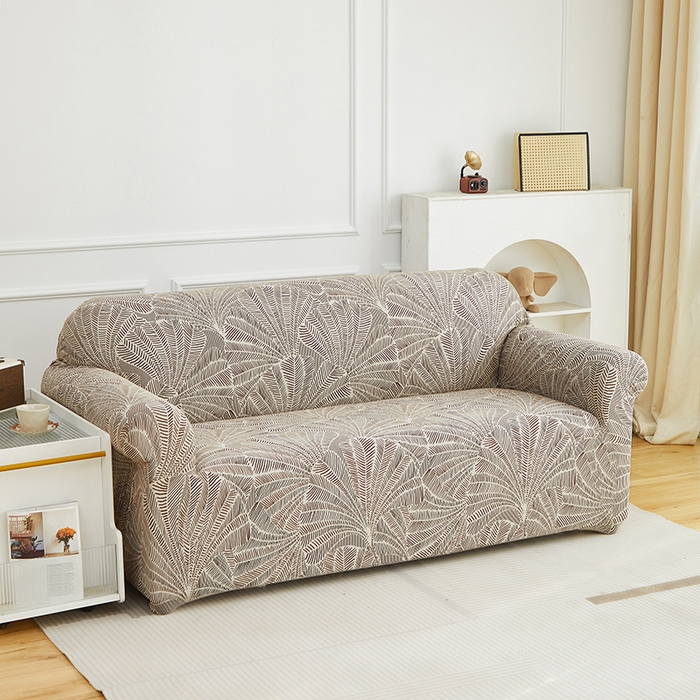 91家纺网 家纺一手货源 找家纺 逐日沙发套 2026新款牛奶丝印花-沙发套 扇叶咖