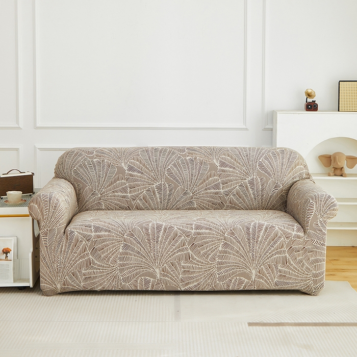 91家纺网 家纺一手货源 找家纺 逐日沙发套 2026新款牛奶丝印花-沙发套 扇叶咖