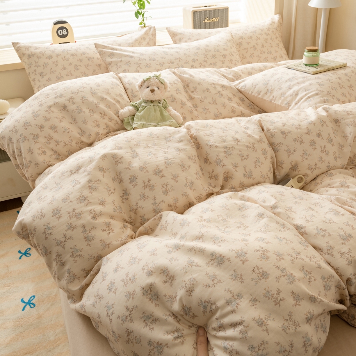 雯雨家纺 2026春夏新款A类全棉有氧双层纱印花简约款四件套 落影迷香