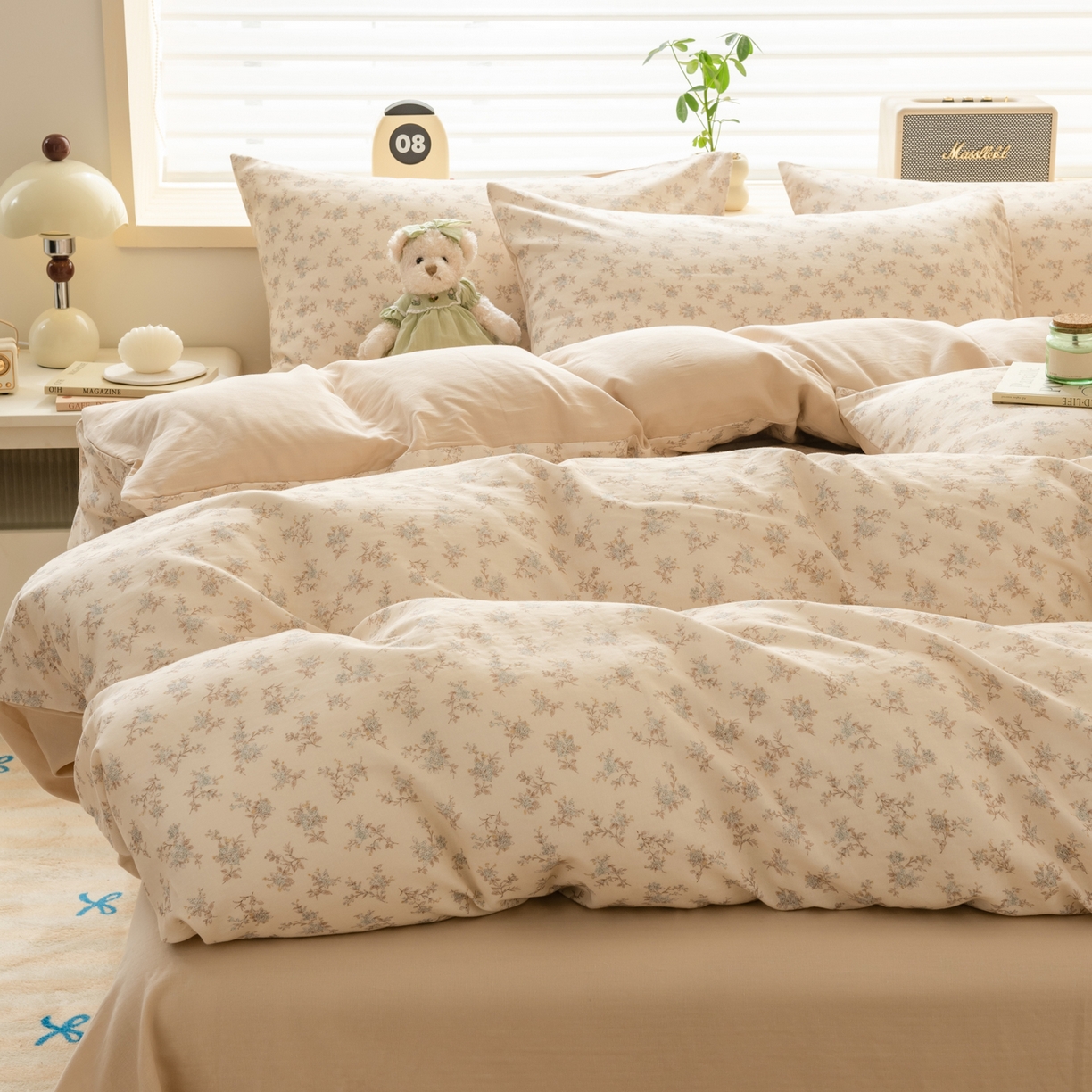 91家纺网 家纺一手货源 找家纺 雯雨家纺 2026春夏新款A类全棉有氧双层纱印花简约款四件套 落影迷香