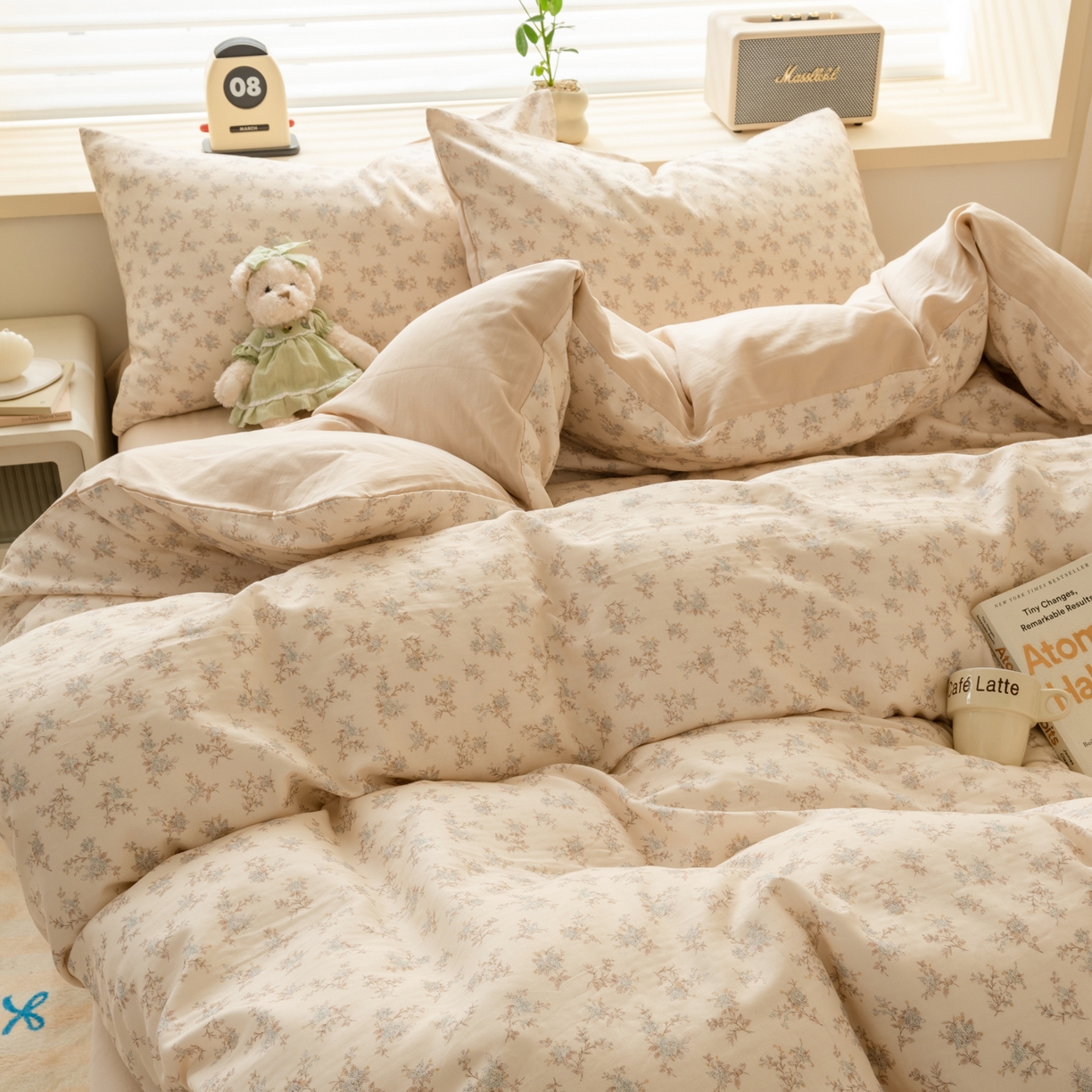 91家纺网 家纺一手货源 找家纺 雯雨家纺 2026春夏新款A类全棉有氧双层纱印花简约款四件套 落影迷香