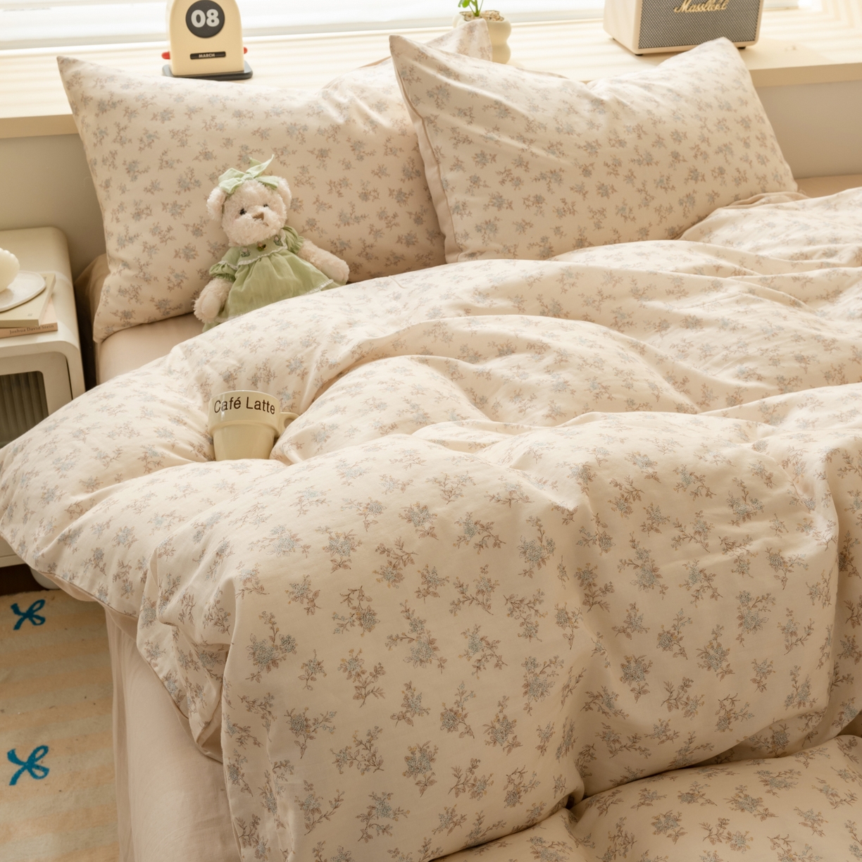 91家纺网 家纺一手货源 找家纺 雯雨家纺 2026春夏新款A类全棉有氧双层纱印花简约款四件套 落影迷香