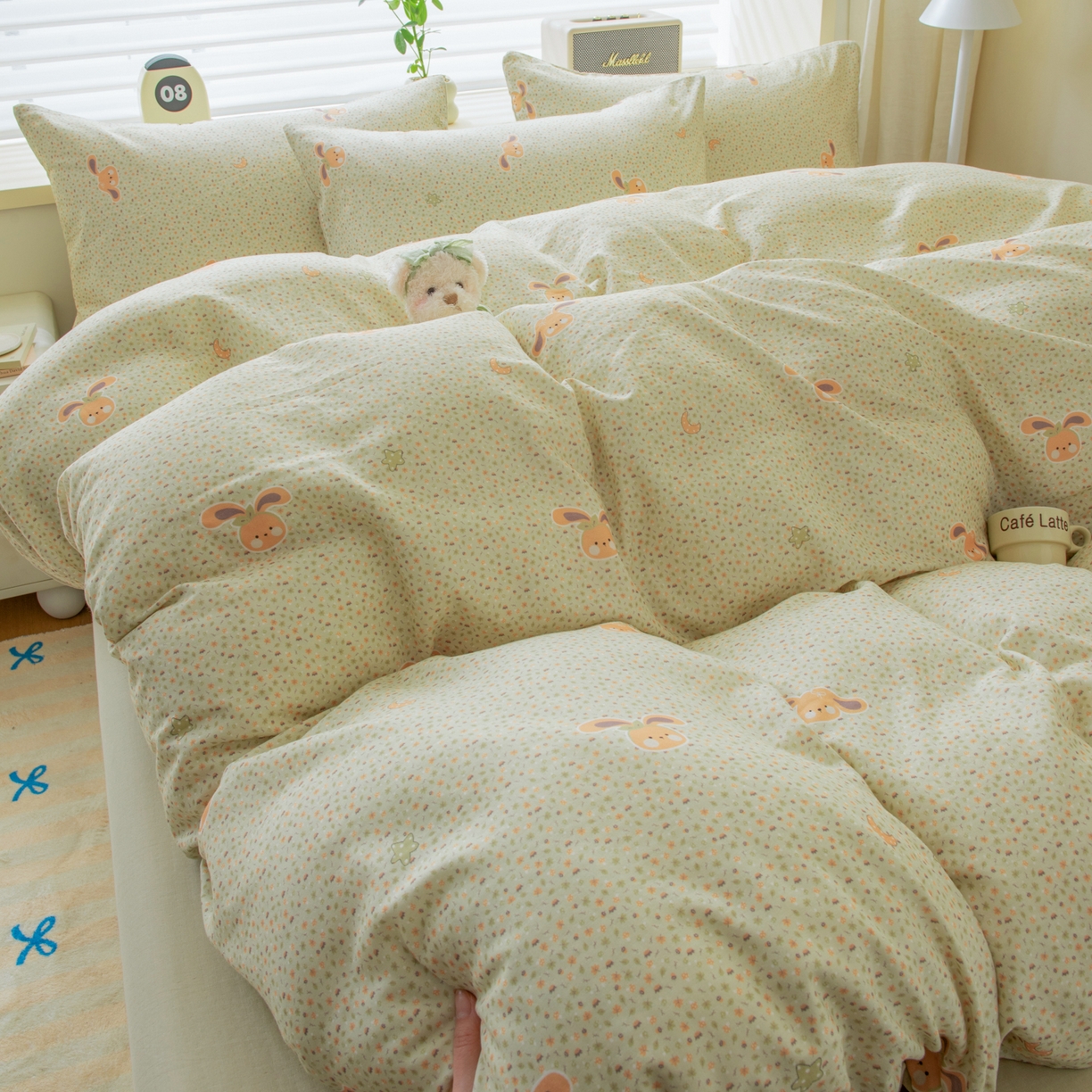 雯雨家纺 2026春夏新款A类全棉有氧双层纱印花简约款四件套 梦香小筑