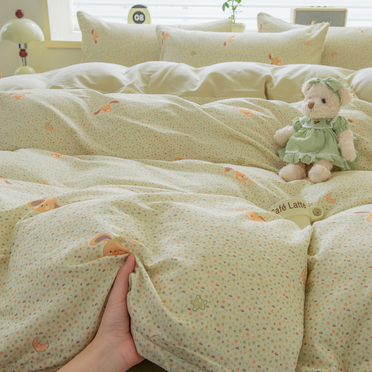 91家纺网 家纺一手货源 找家纺 雯雨家纺 2026春夏新款A类全棉有氧双层纱印花简约款四件套 梦香小筑