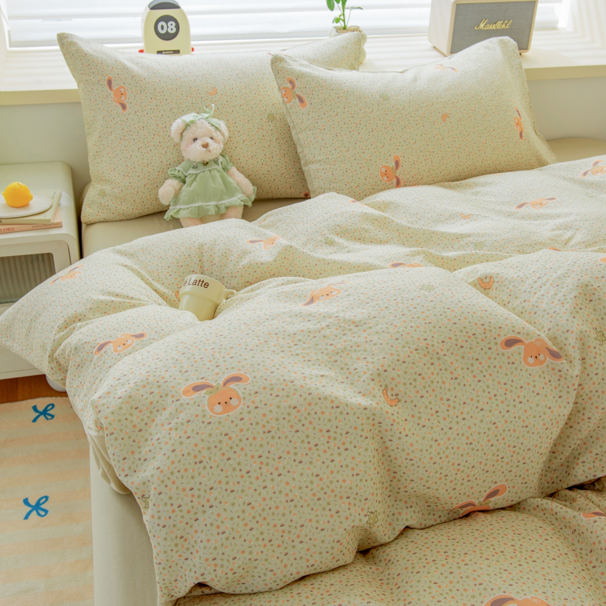 91家纺网 家纺一手货源 找家纺 雯雨家纺 2026春夏新款A类全棉有氧双层纱印花简约款四件套 梦香小筑