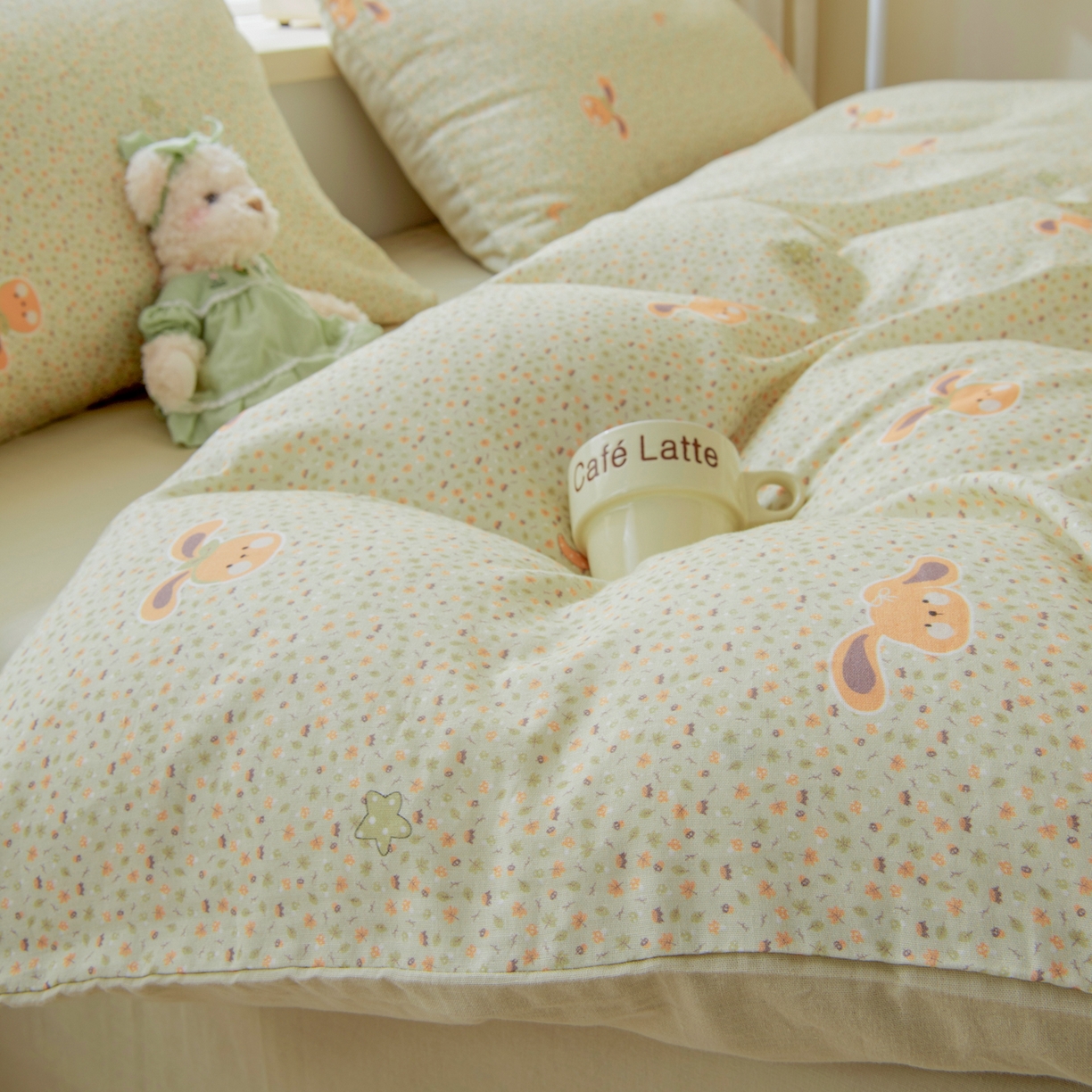 91家纺网 家纺一手货源 找家纺 雯雨家纺 2026春夏新款A类全棉有氧双层纱印花简约款四件套 梦香小筑