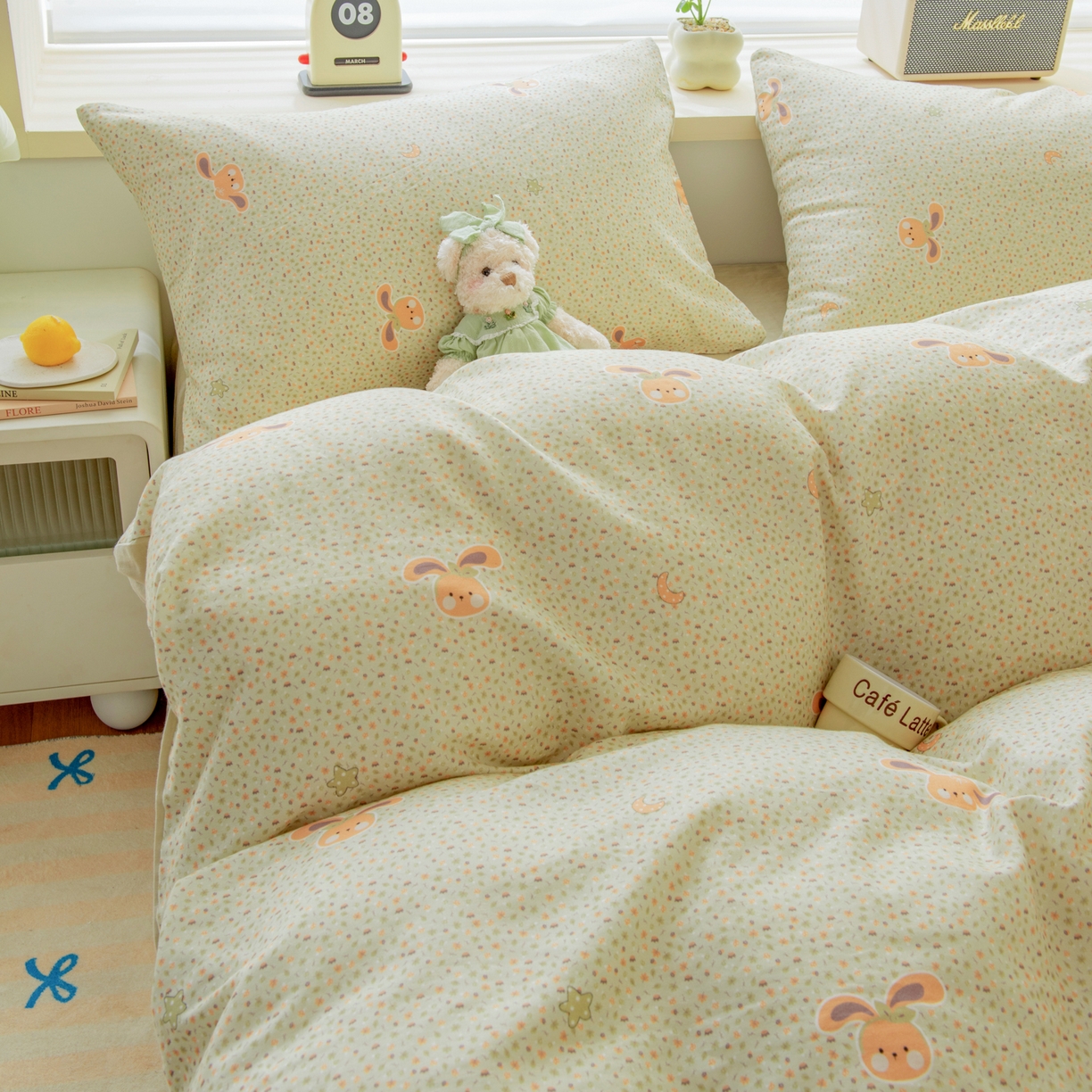 91家纺网 家纺一手货源 找家纺 雯雨家纺 2026春夏新款A类全棉有氧双层纱印花简约款四件套 梦香小筑