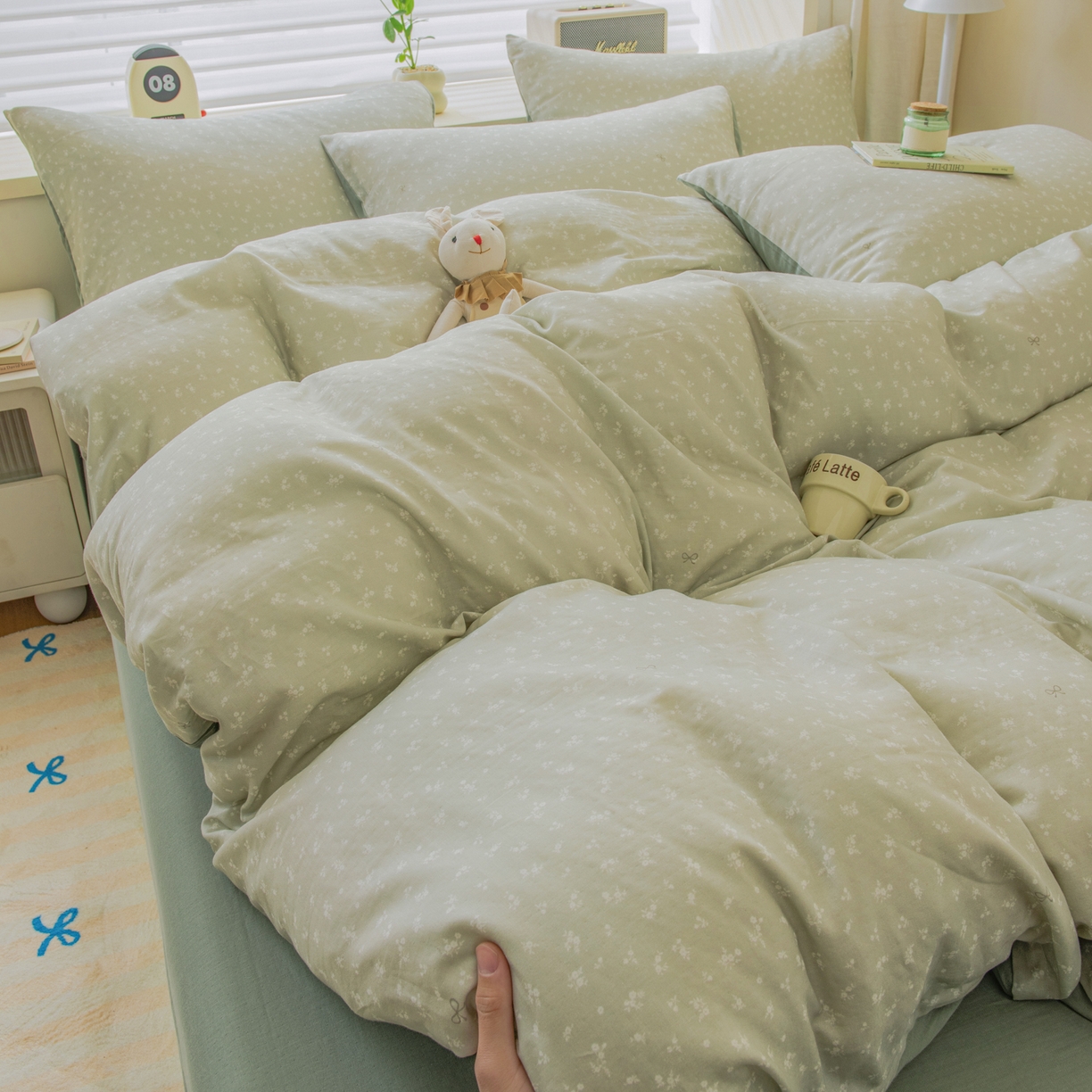 雯雨家纺 2026春夏新款A类全棉有氧双层纱印花简约款四件套 秘密花园