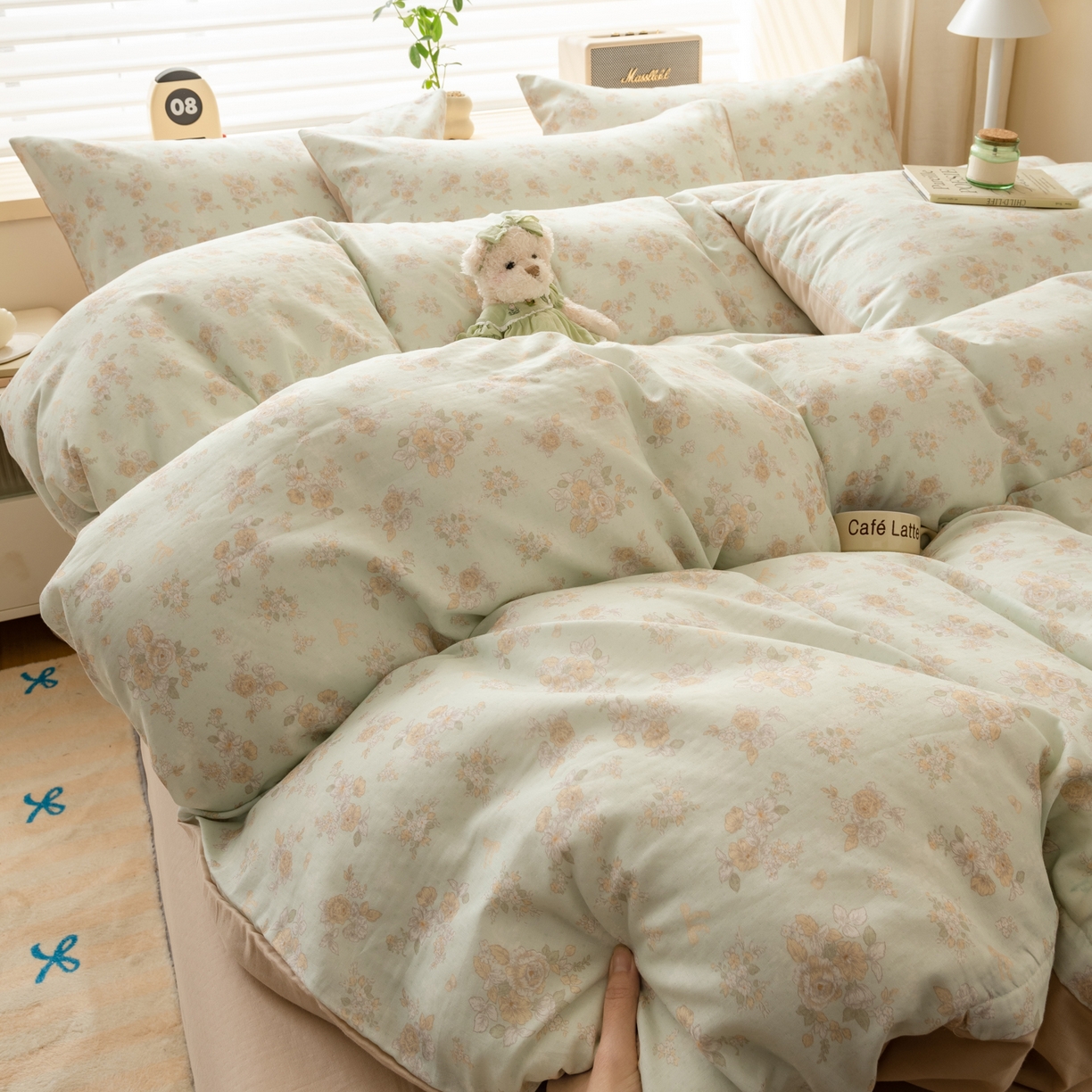 雯雨家纺 2026春夏新款A类全棉有氧双层纱印花简约款四件套 南法庄园