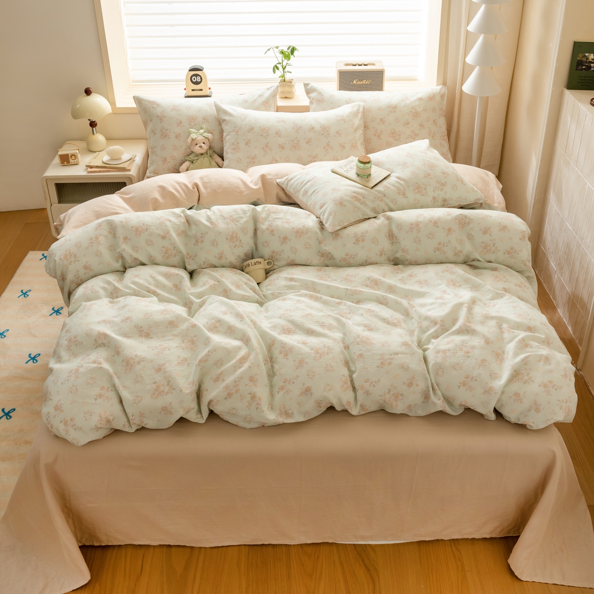 91家纺网 家纺一手货源 找家纺 雯雨家纺 2026春夏新款A类全棉有氧双层纱印花简约款四件套 南法庄园