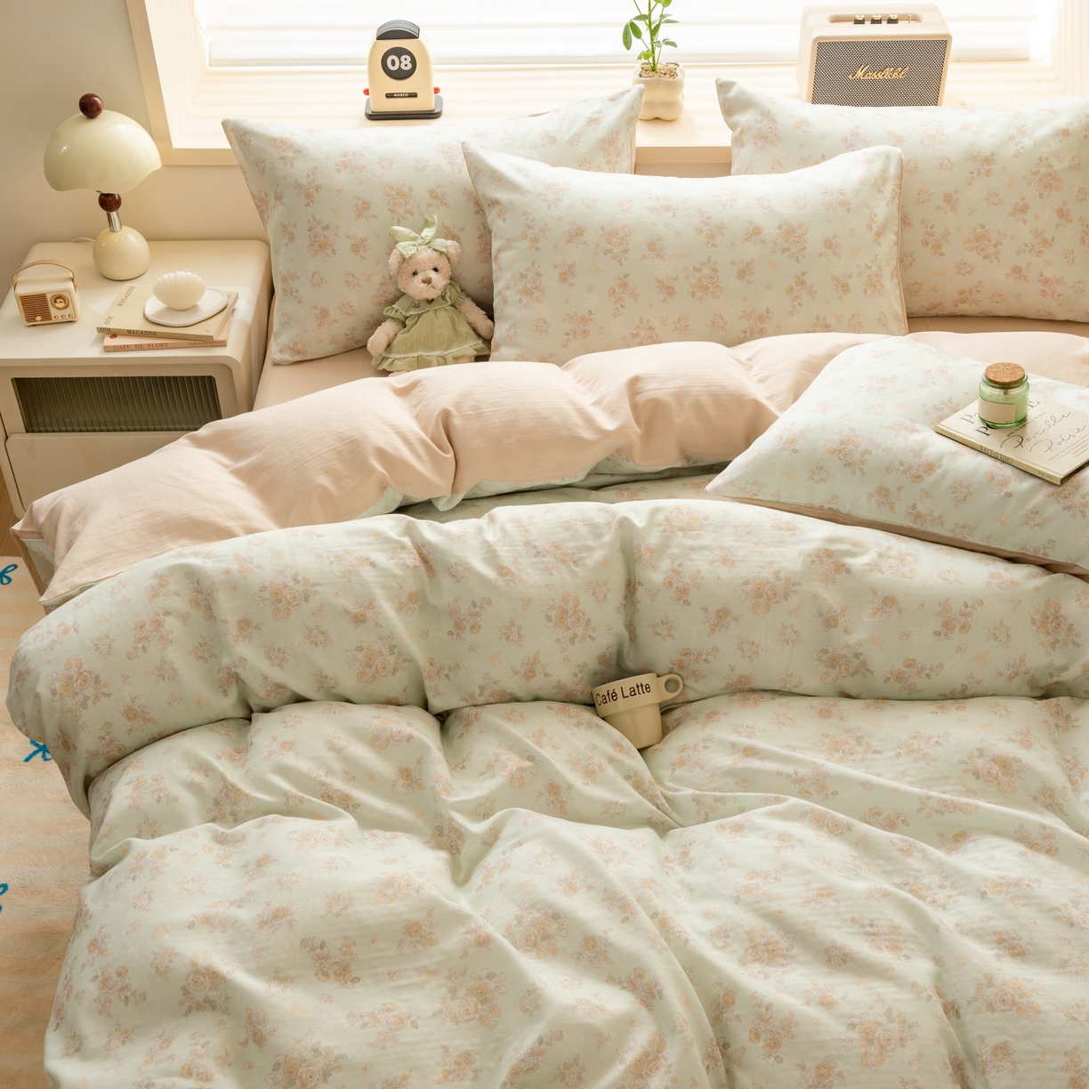 91家纺网 家纺一手货源 找家纺 雯雨家纺 2026春夏新款A类全棉有氧双层纱印花简约款四件套 南法庄园