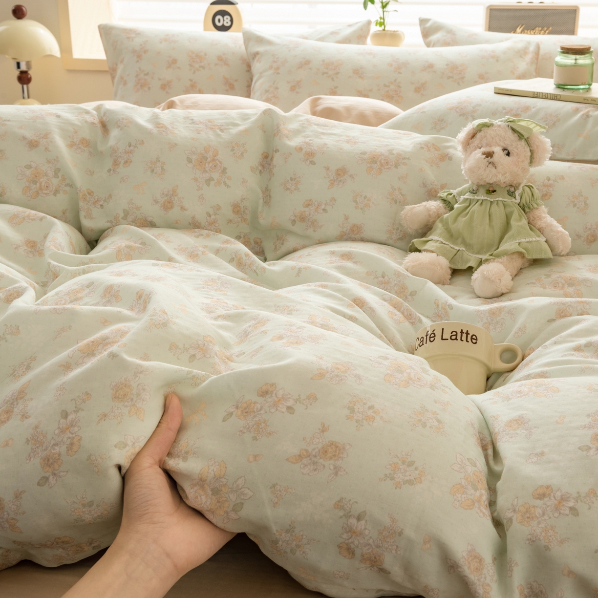 91家纺网 家纺一手货源 找家纺 雯雨家纺 2026春夏新款A类全棉有氧双层纱印花简约款四件套 南法庄园