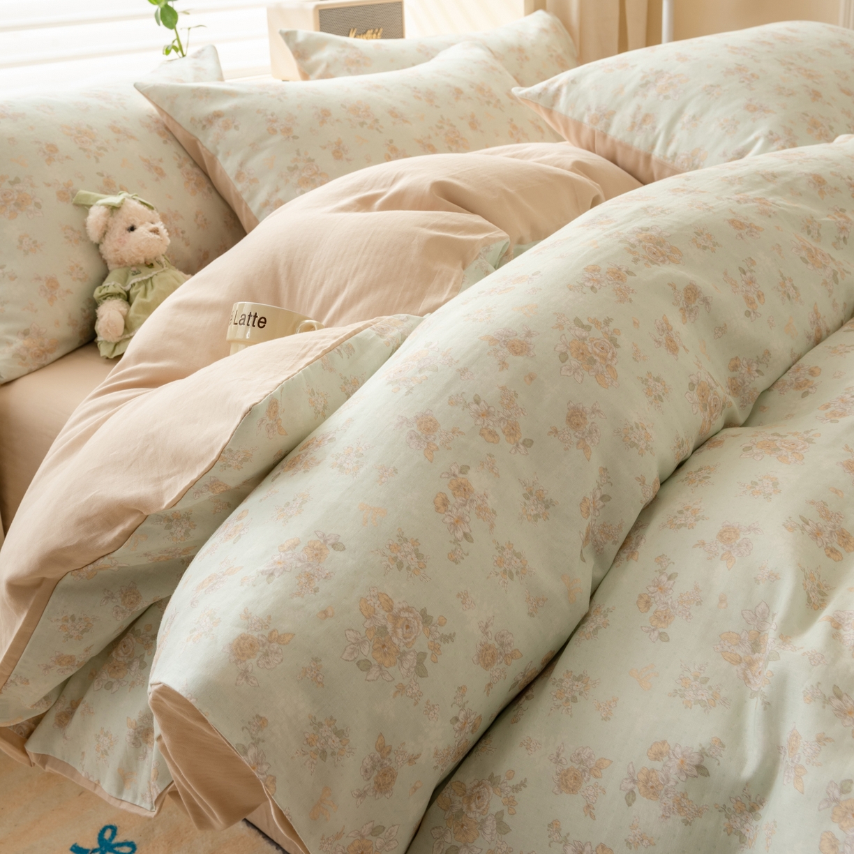 91家纺网 家纺一手货源 找家纺 雯雨家纺 2026春夏新款A类全棉有氧双层纱印花简约款四件套 南法庄园