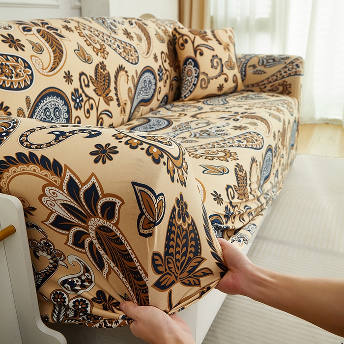 91家纺网 家纺一手货源 找家纺 逐日沙发套 2026新款牛奶丝印花-沙发套 腰果花