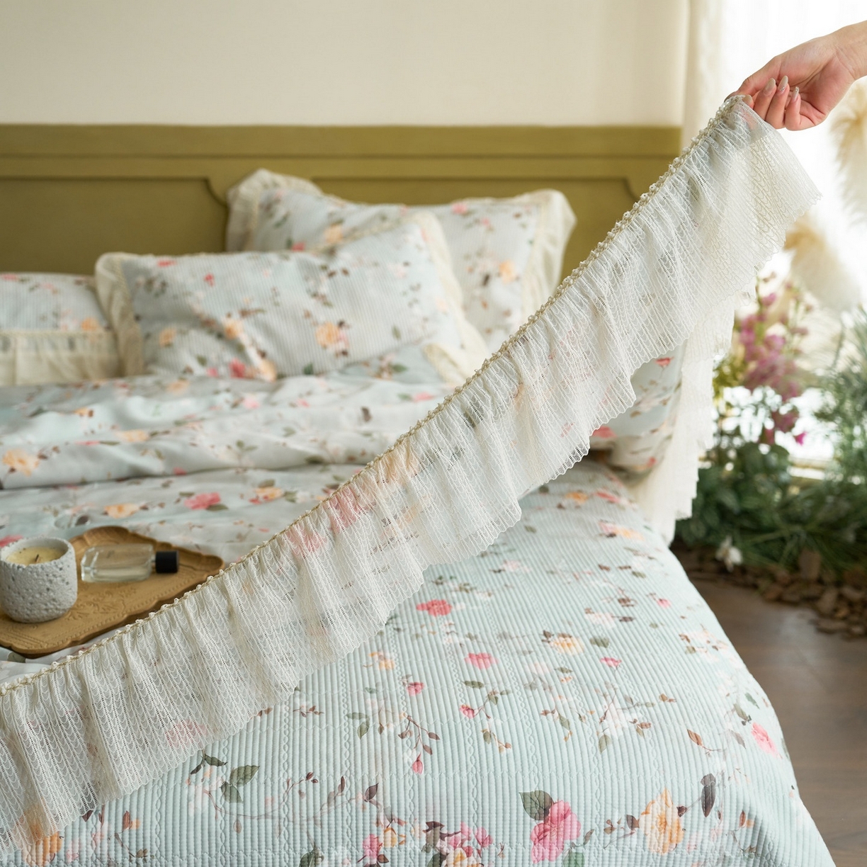 91家纺网 家纺一手货源 找家纺 源舜家纺 2026新款莱赛尔天丝床盖三件套夏被四件套 春熙