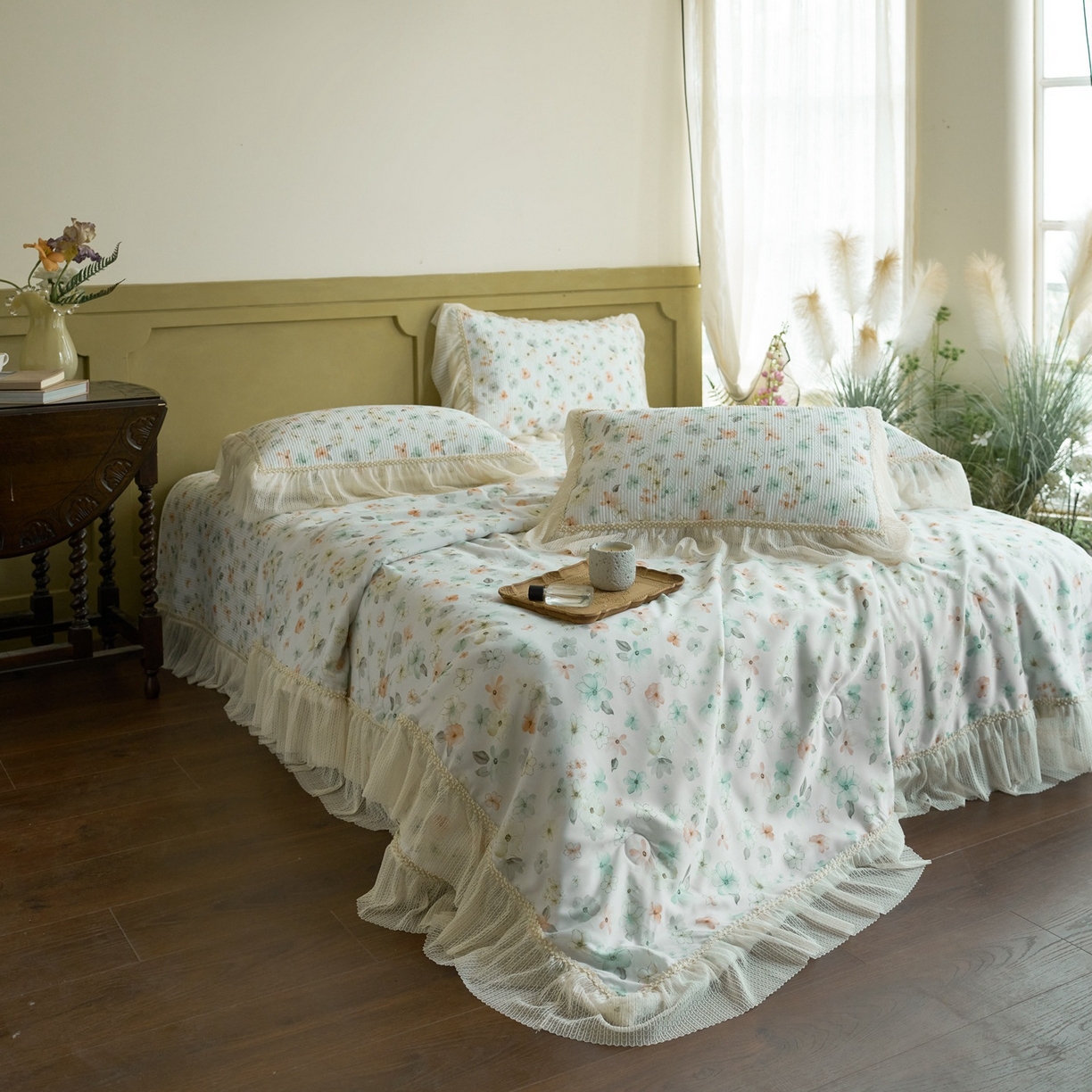 91家纺网 家纺一手货源 找家纺 源舜家纺 2026新款莱赛尔天丝床盖三件套夏被四件套 椿野