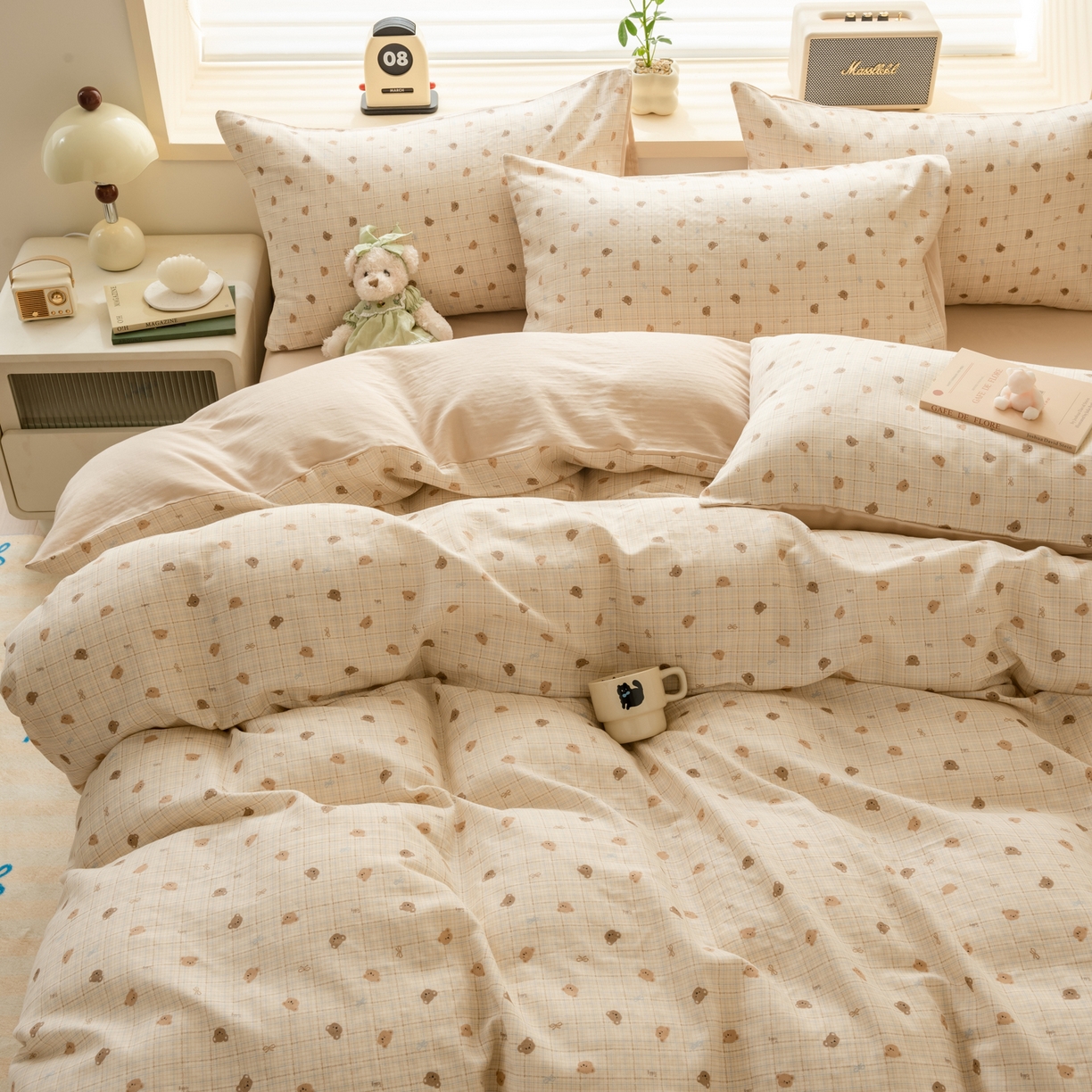 91家纺网 家纺一手货源 找家纺 雯雨家纺 2026春夏新款A类全棉有氧双层纱印花简约款四件套 文迪