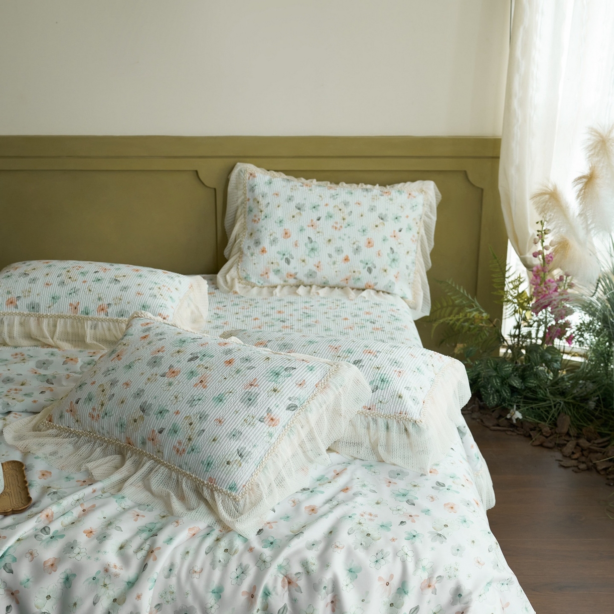 91家纺网 家纺一手货源 找家纺 源舜家纺 2026新款莱赛尔天丝床盖三件套夏被四件套 椿野