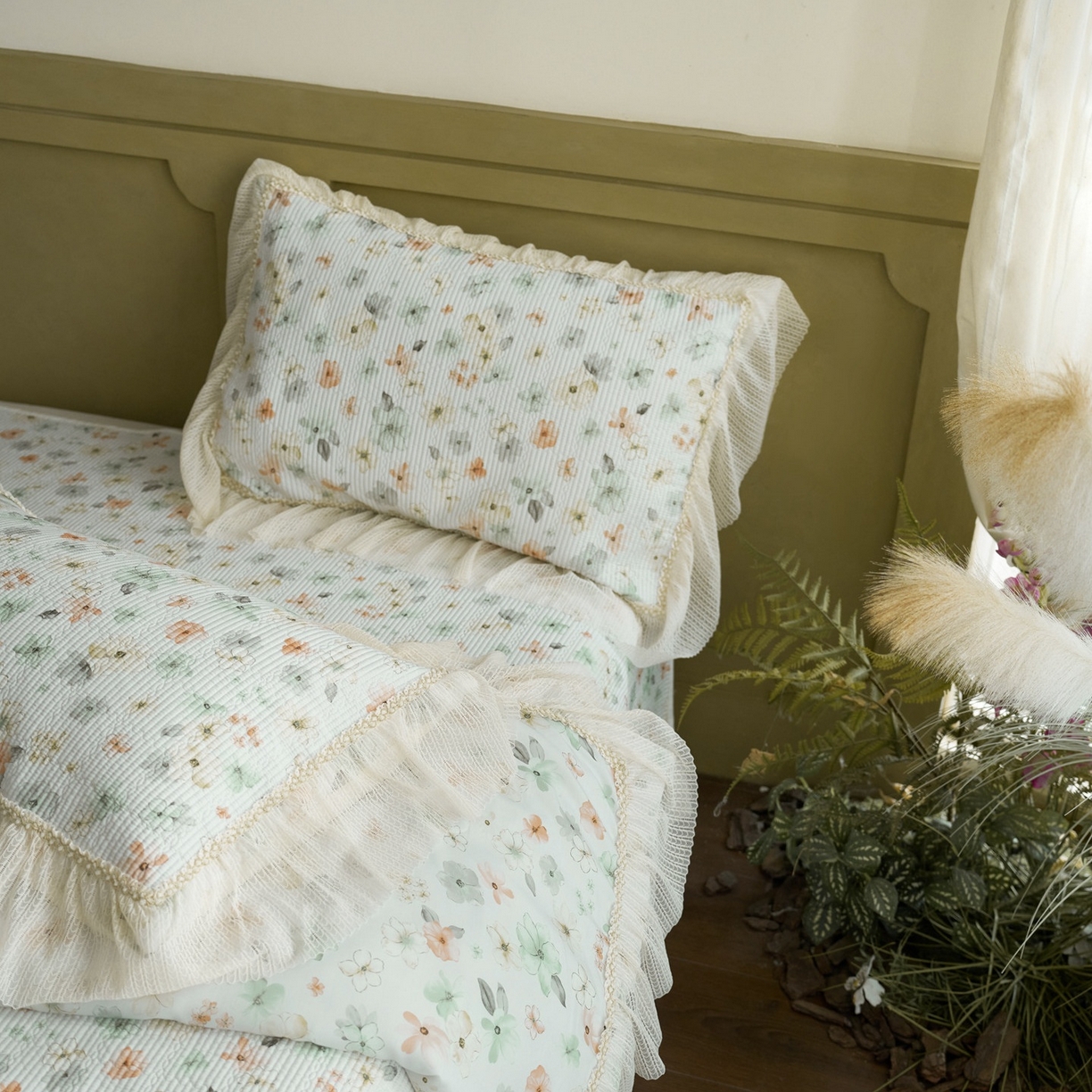 91家纺网 家纺一手货源 找家纺 源舜家纺 2026新款莱赛尔天丝床盖三件套夏被四件套 椿野