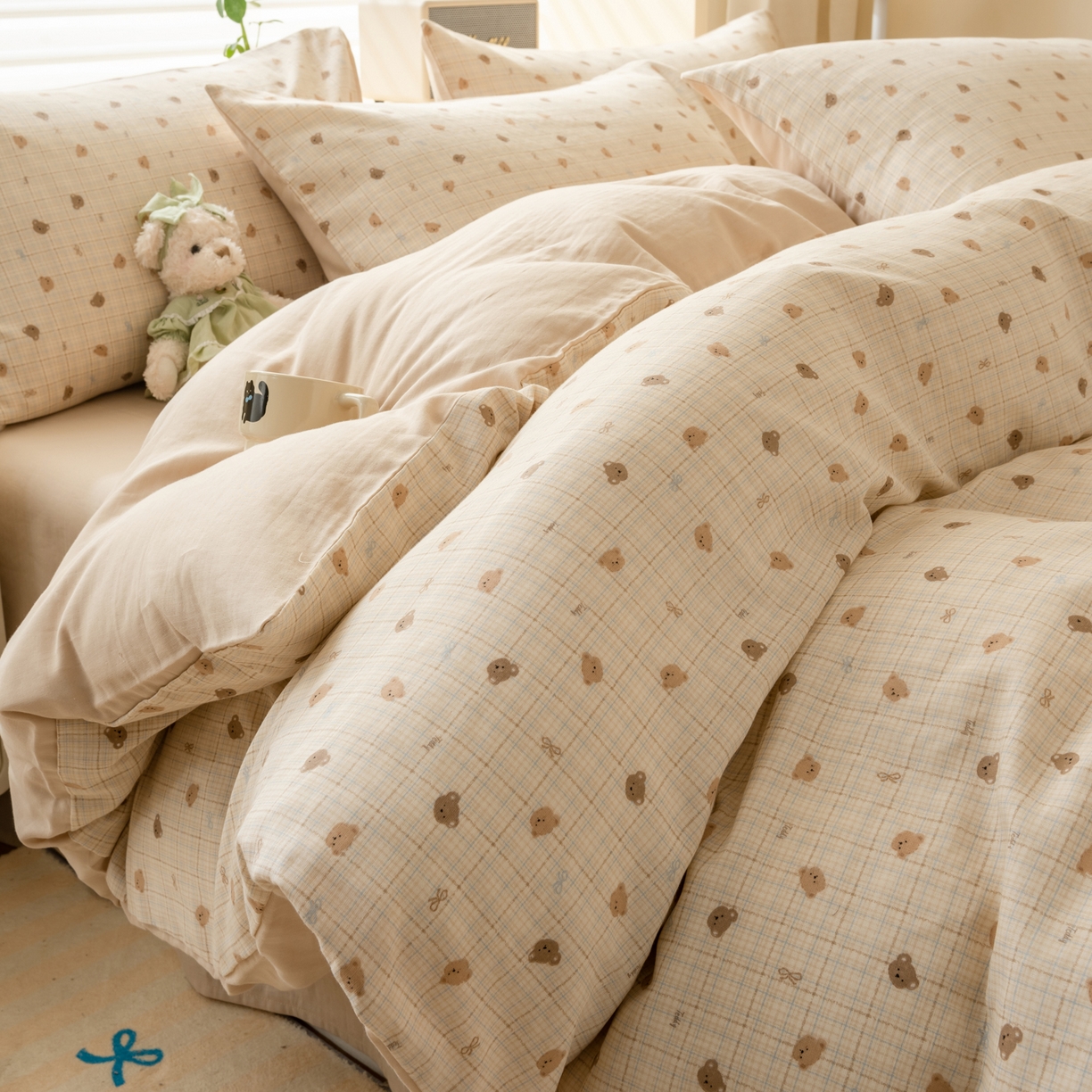 91家纺网 家纺一手货源 找家纺 雯雨家纺 2026春夏新款A类全棉有氧双层纱印花简约款四件套 文迪