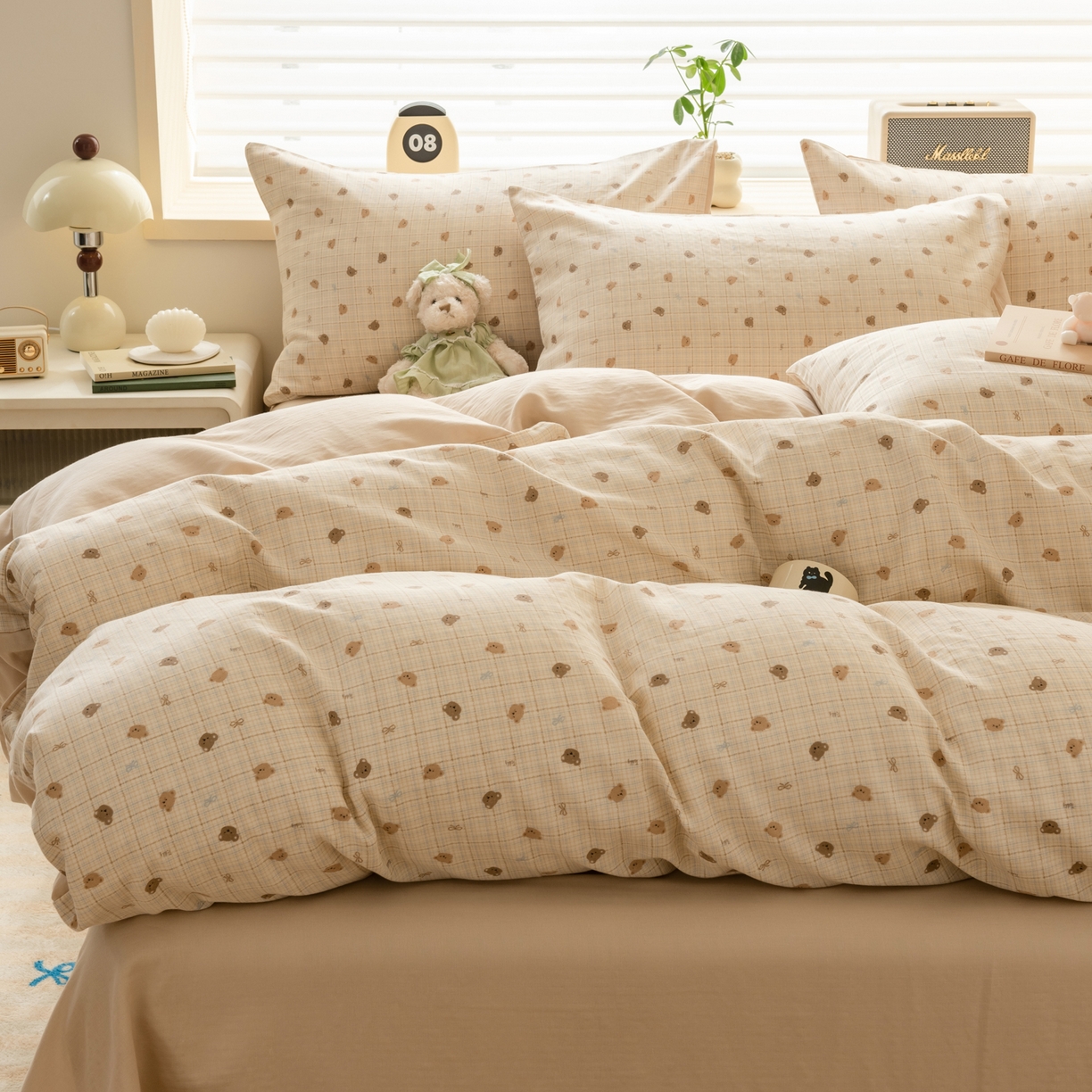 91家纺网 家纺一手货源 找家纺 雯雨家纺 2026春夏新款A类全棉有氧双层纱印花简约款四件套 文迪