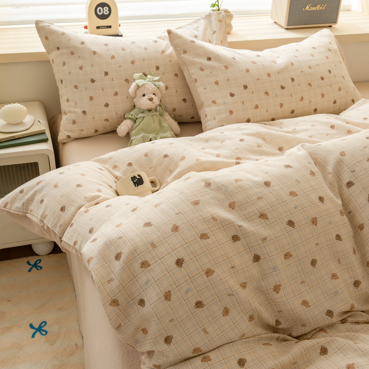 91家纺网 家纺一手货源 找家纺 雯雨家纺 2026春夏新款A类全棉有氧双层纱印花简约款四件套 文迪