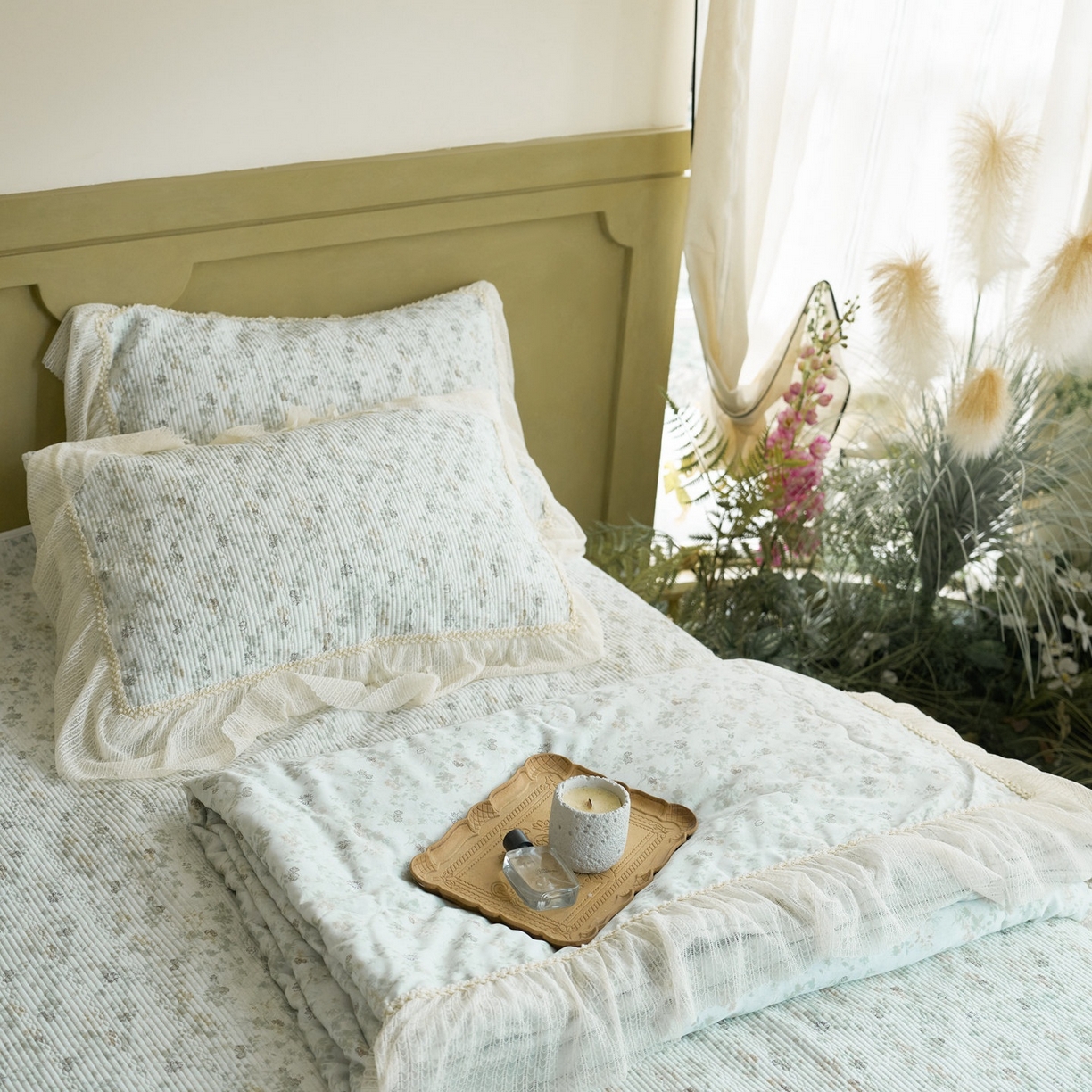 91家纺网 家纺一手货源 找家纺 源舜家纺 2026新款莱赛尔天丝床盖三件套夏被四件套 海莉