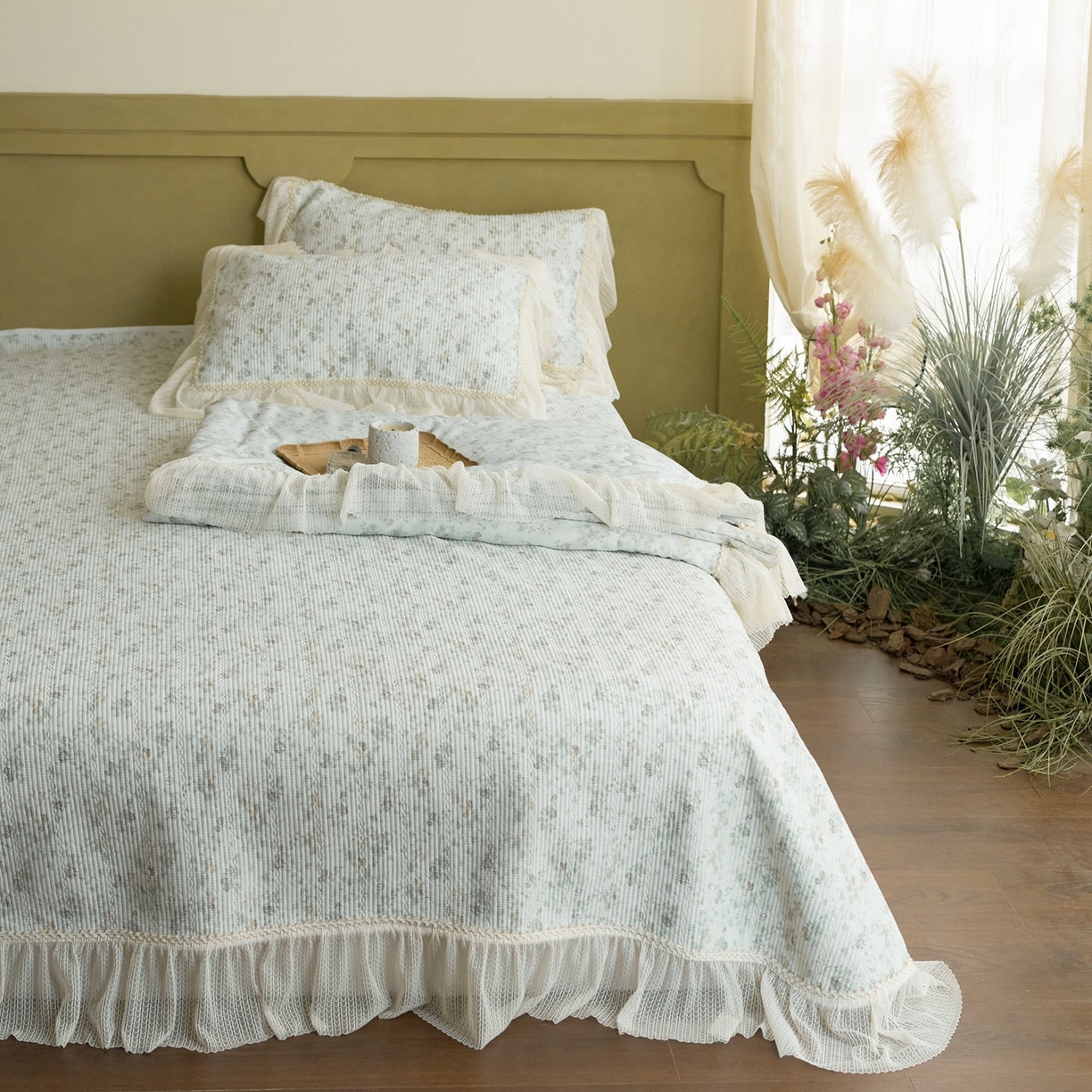 91家纺网 家纺一手货源 找家纺 源舜家纺 2026新款莱赛尔天丝床盖三件套夏被四件套 海莉