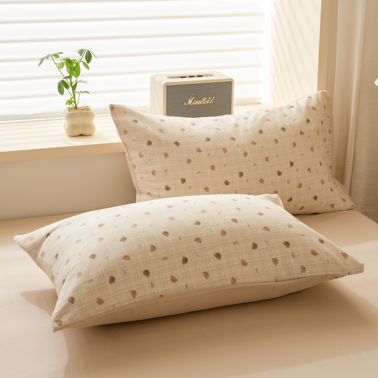 91家纺网 家纺一手货源 找家纺 雯雨家纺 2026春夏新款A类全棉有氧双层纱印花简约款四件套 文迪