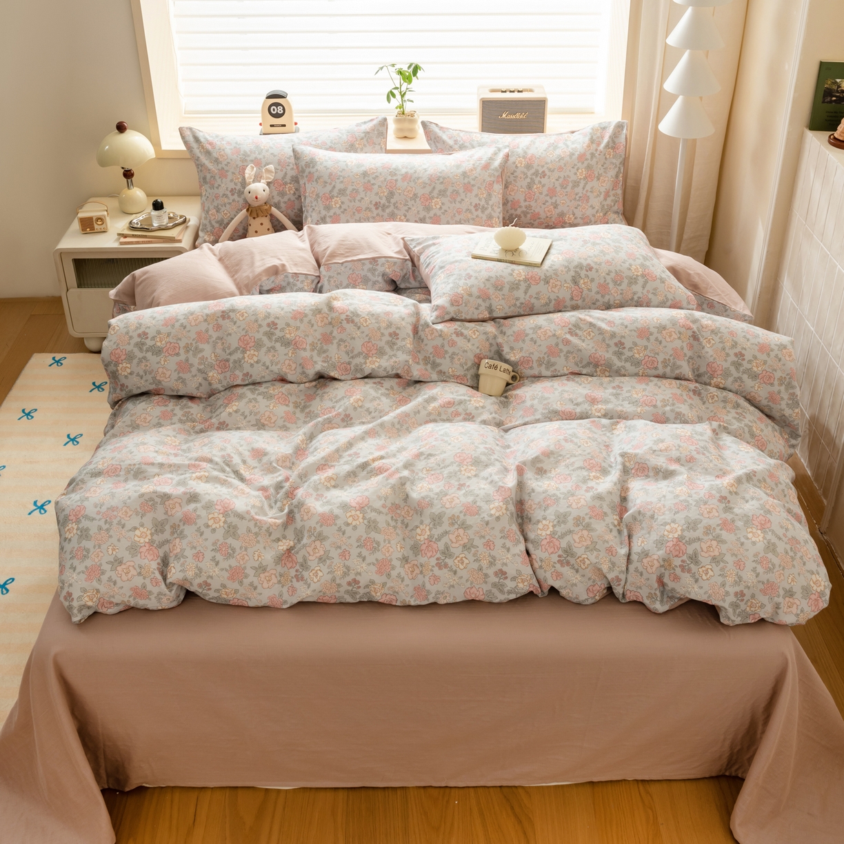 91家纺网 家纺一手货源 找家纺 雯雨家纺 2026春夏新款A类全棉有氧双层纱印花简约款四件套 香水繁花-兰