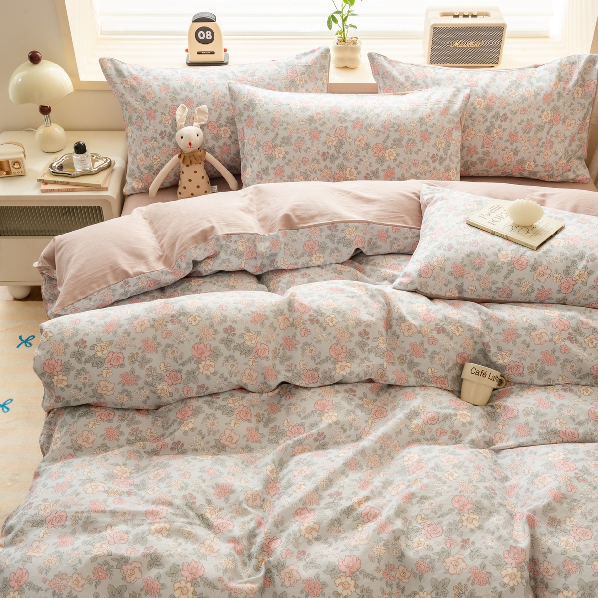 91家纺网 家纺一手货源 找家纺 雯雨家纺 2026春夏新款A类全棉有氧双层纱印花简约款四件套 香水繁花-兰