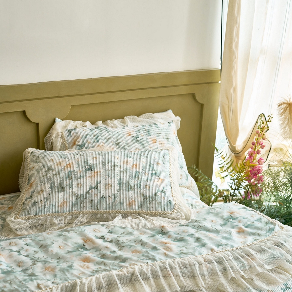 91家纺网 家纺一手货源 找家纺 源舜家纺 2026新款莱赛尔天丝床盖三件套夏被四件套 花涧