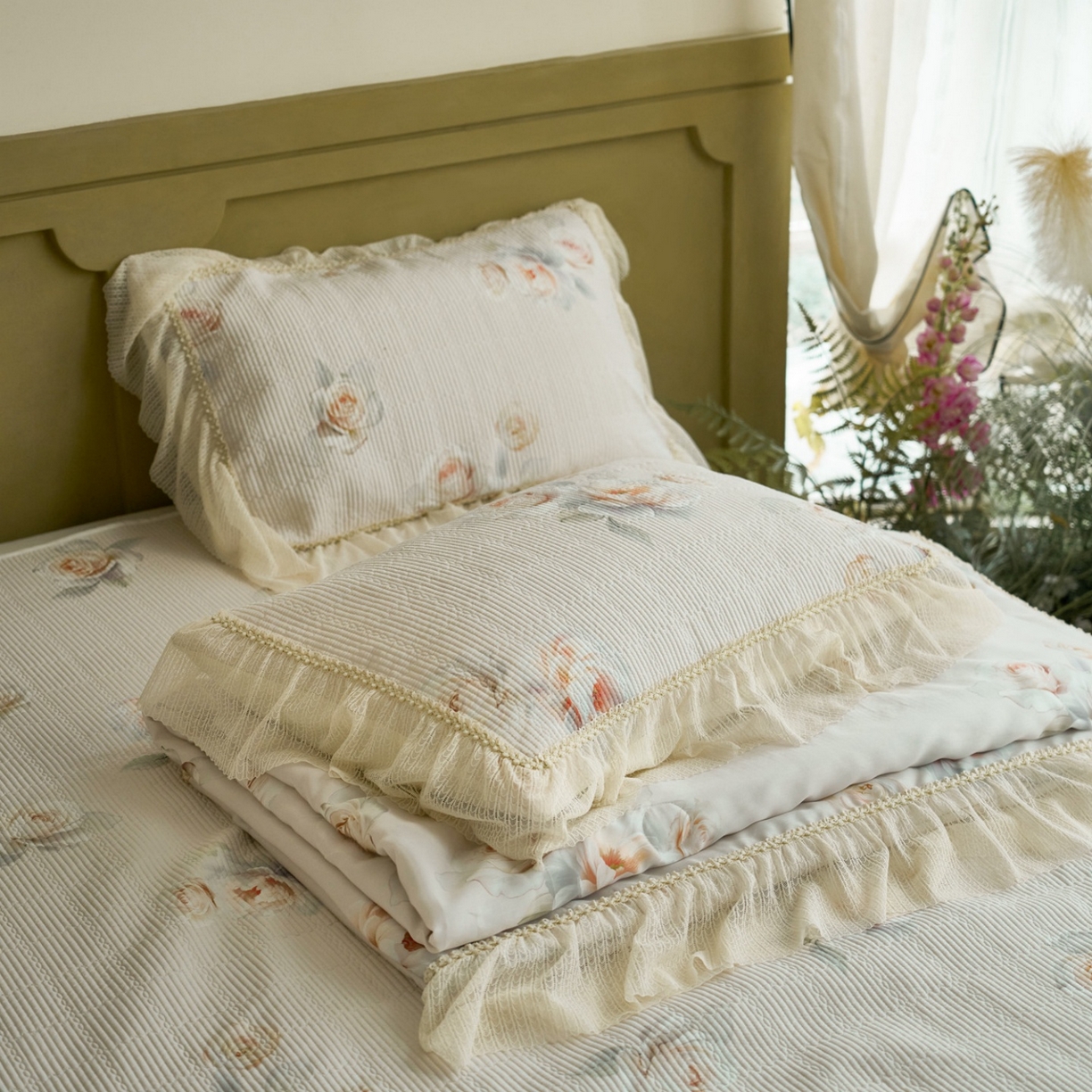 91家纺网 家纺一手货源 找家纺 源舜家纺 2026新款莱赛尔天丝床盖三件套夏被四件套 茉妍