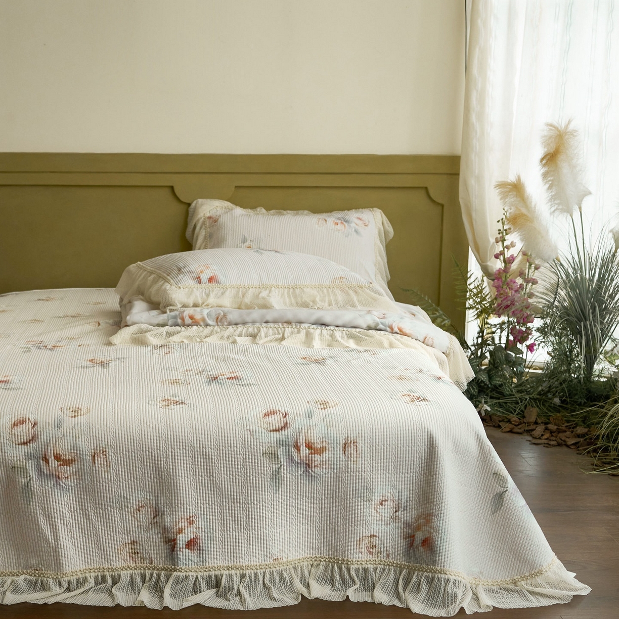 91家纺网 家纺一手货源 找家纺 源舜家纺 2026新款莱赛尔天丝床盖三件套夏被四件套 茉妍