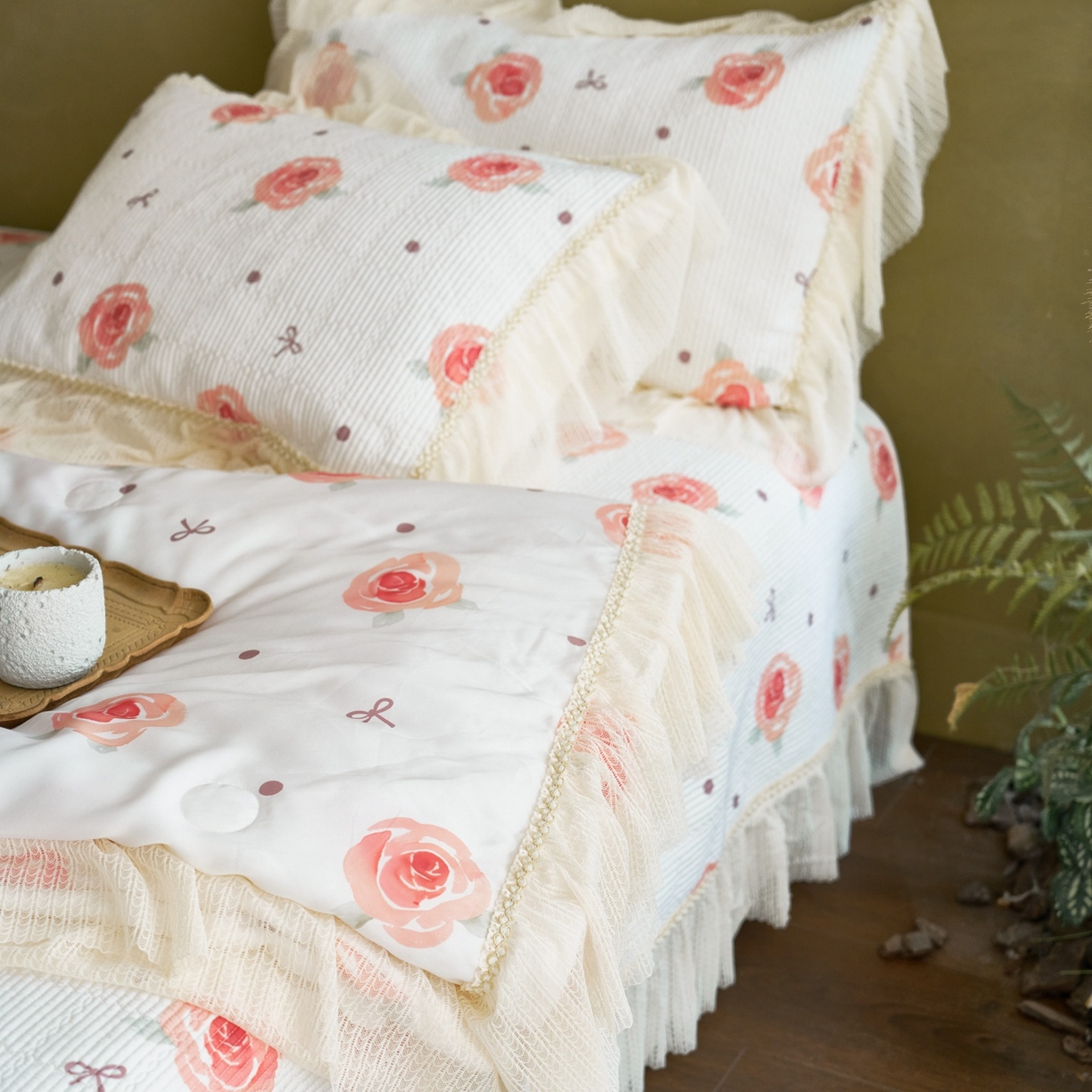 91家纺网 家纺一手货源 找家纺 源舜家纺 2026新款莱赛尔天丝床盖三件套夏被四件套 慕夏