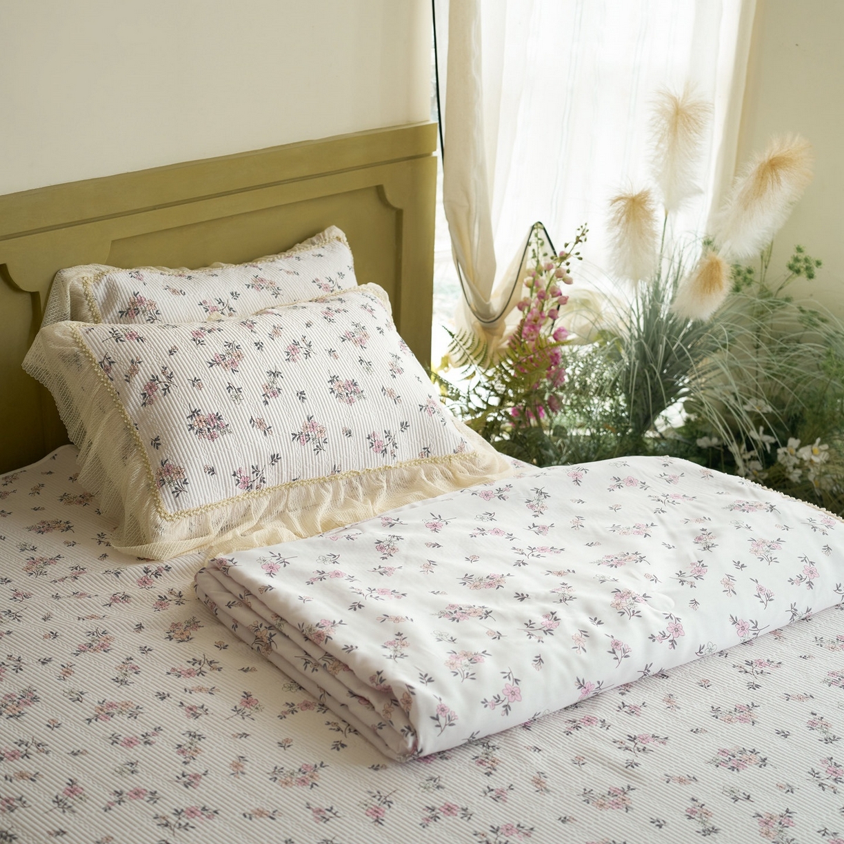 91家纺网 家纺一手货源 找家纺 源舜家纺 2026新款莱赛尔天丝床盖三件套夏被四件套 素锦