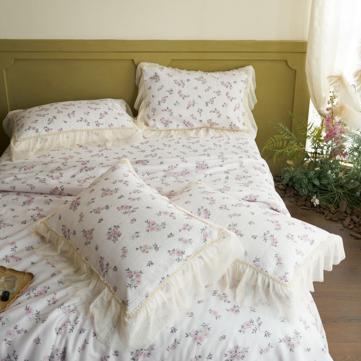 91家纺网 家纺一手货源 找家纺 源舜家纺 2026新款莱赛尔天丝床盖三件套夏被四件套 素锦