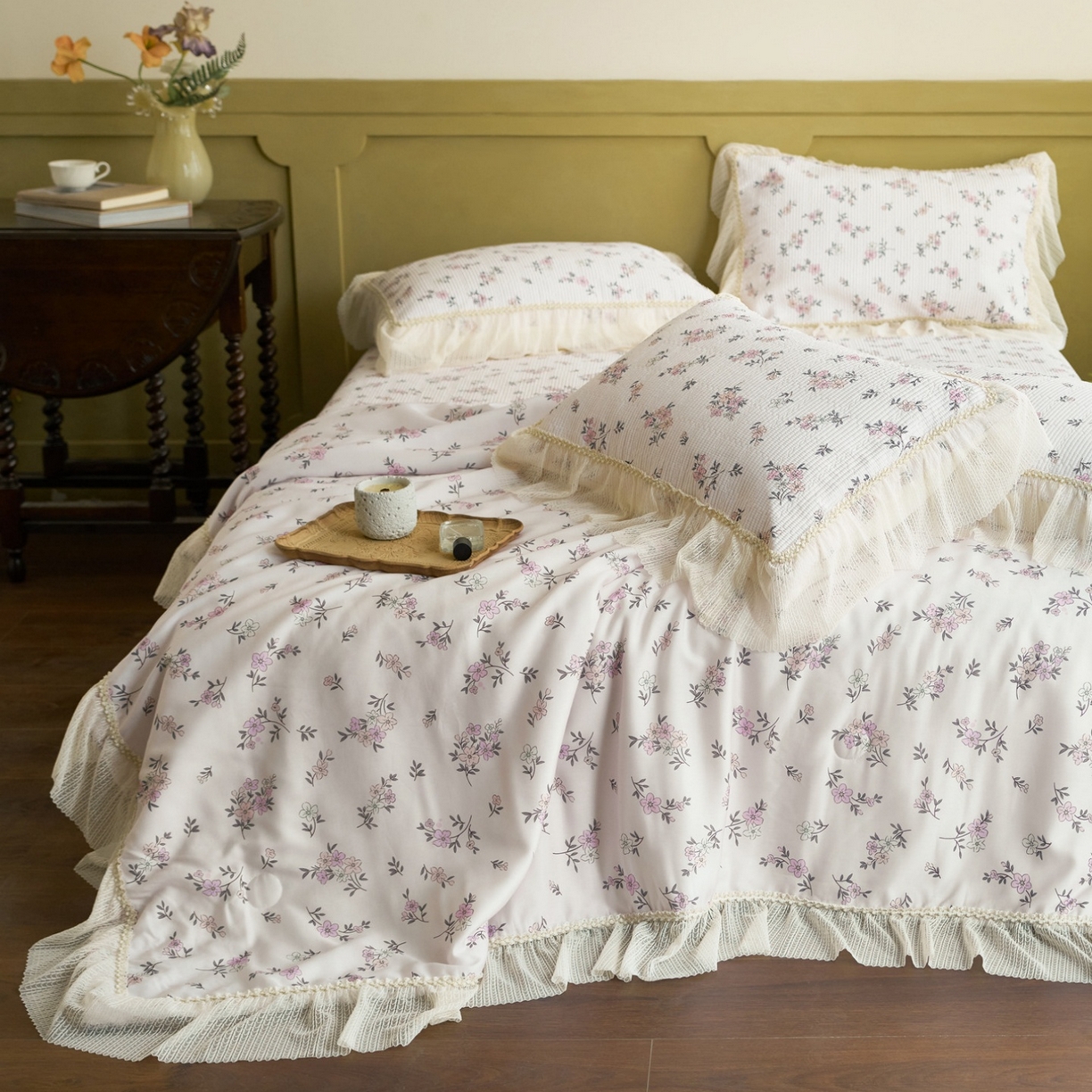 91家纺网 家纺一手货源 找家纺 源舜家纺 2026新款莱赛尔天丝床盖三件套夏被四件套 素锦